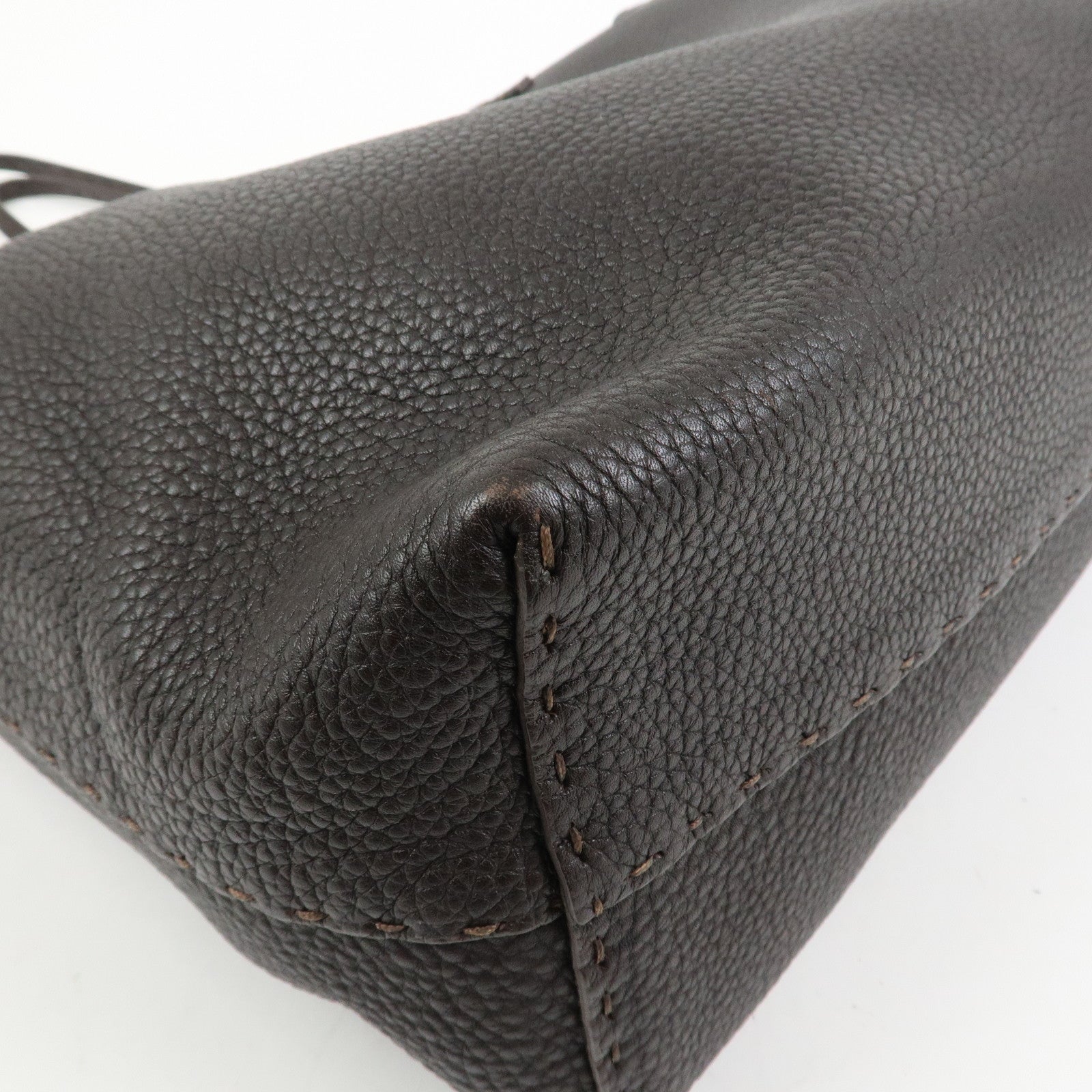 FENDI Selleria Leather Tote Bag Shoulder Bag Dark Brown 8BH126