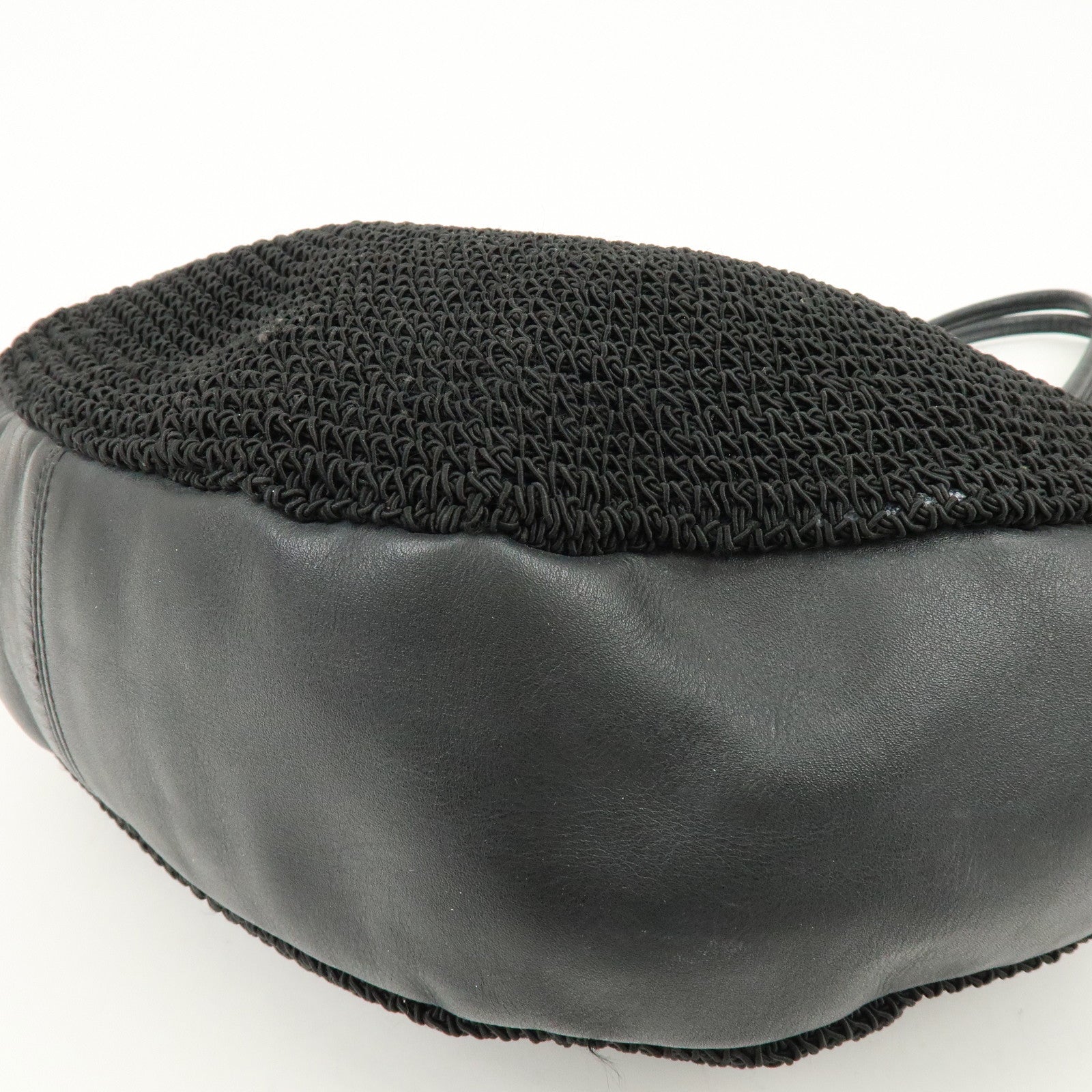 CHANEL COCO Mark Nylon Leather Kiss Lock Purse Shoulder Bag Black