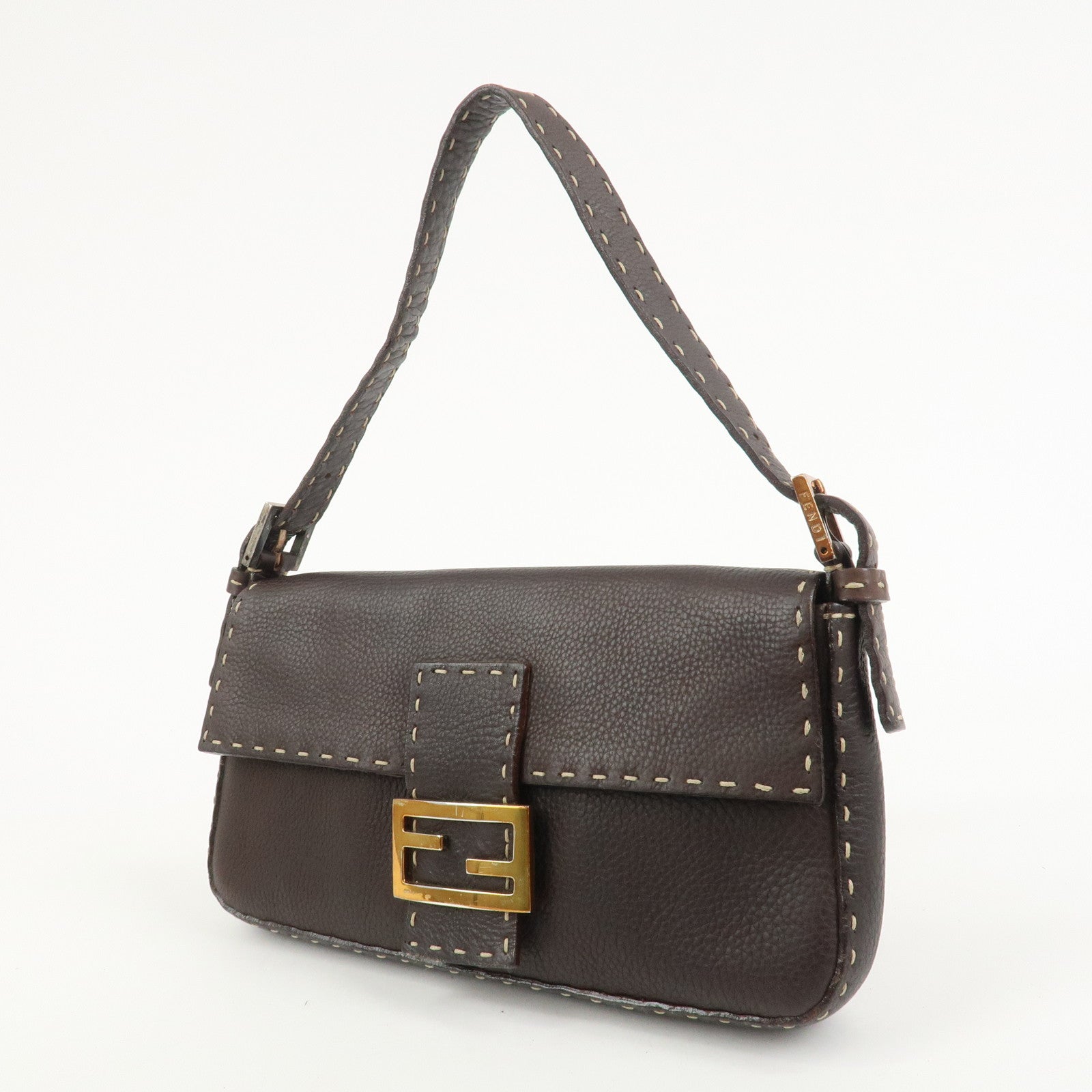 FENDI Mamma Baguette Selleria Logo Leather Shoulder Bag 8BR000
