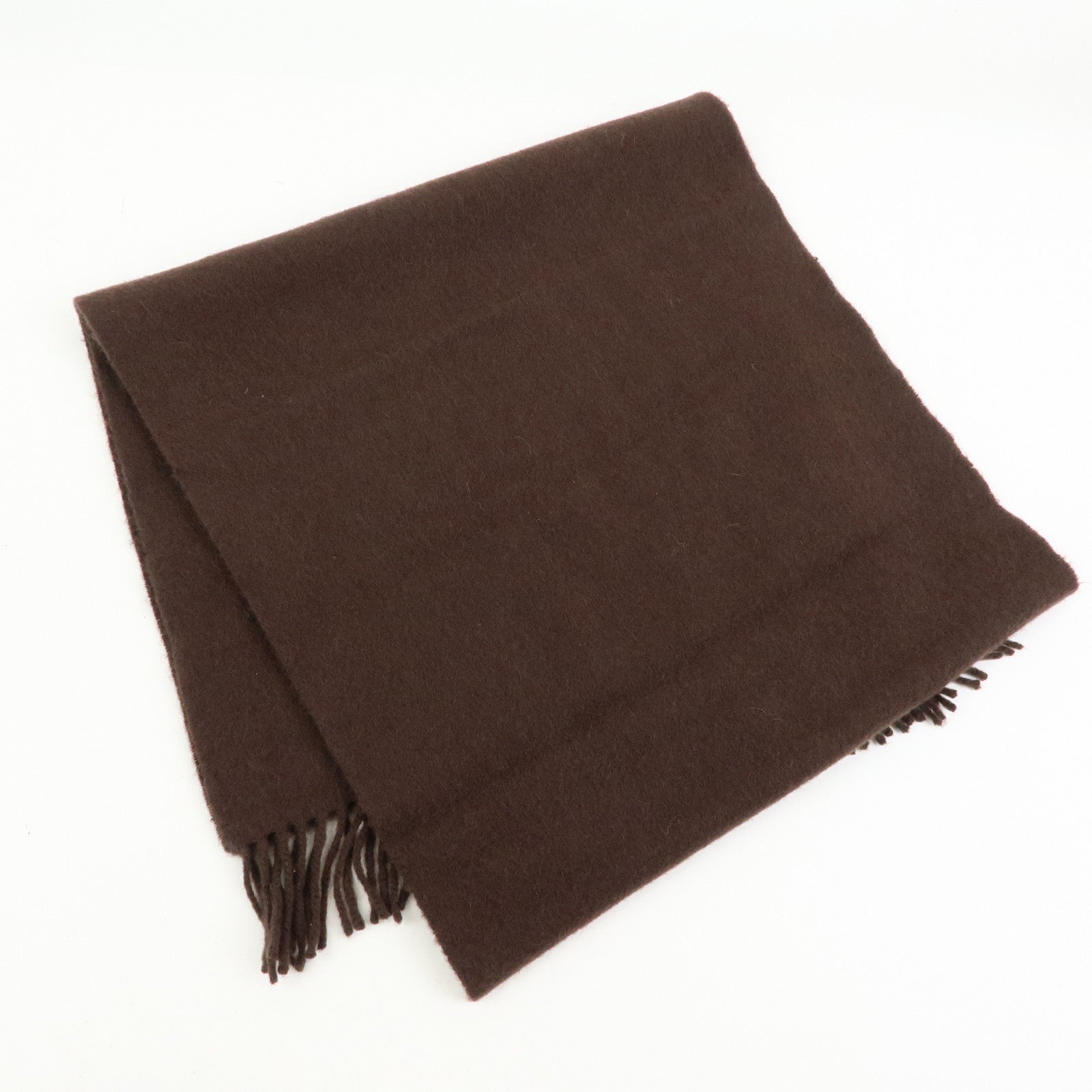 HERMES Logo Cashmere 100% Scarf Stole Fringe Dark Brown