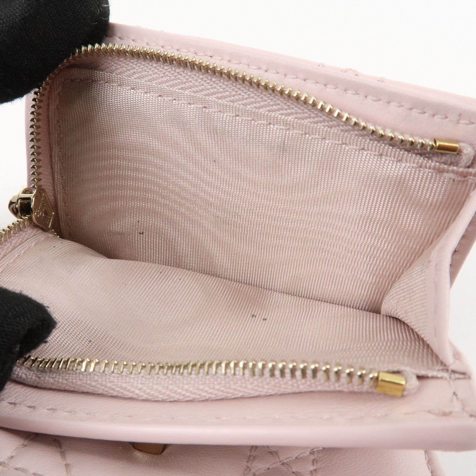 Christian Dior Cannage Leather Compact Wallet Pink Used