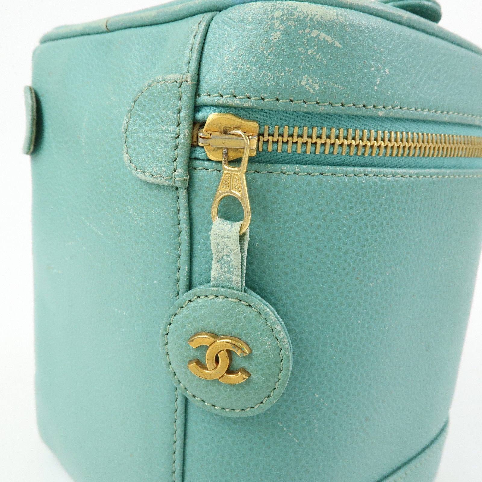 CHANEL COCO Mark Caviarskin Vanity Bag Hand Bag Light Blue A01998