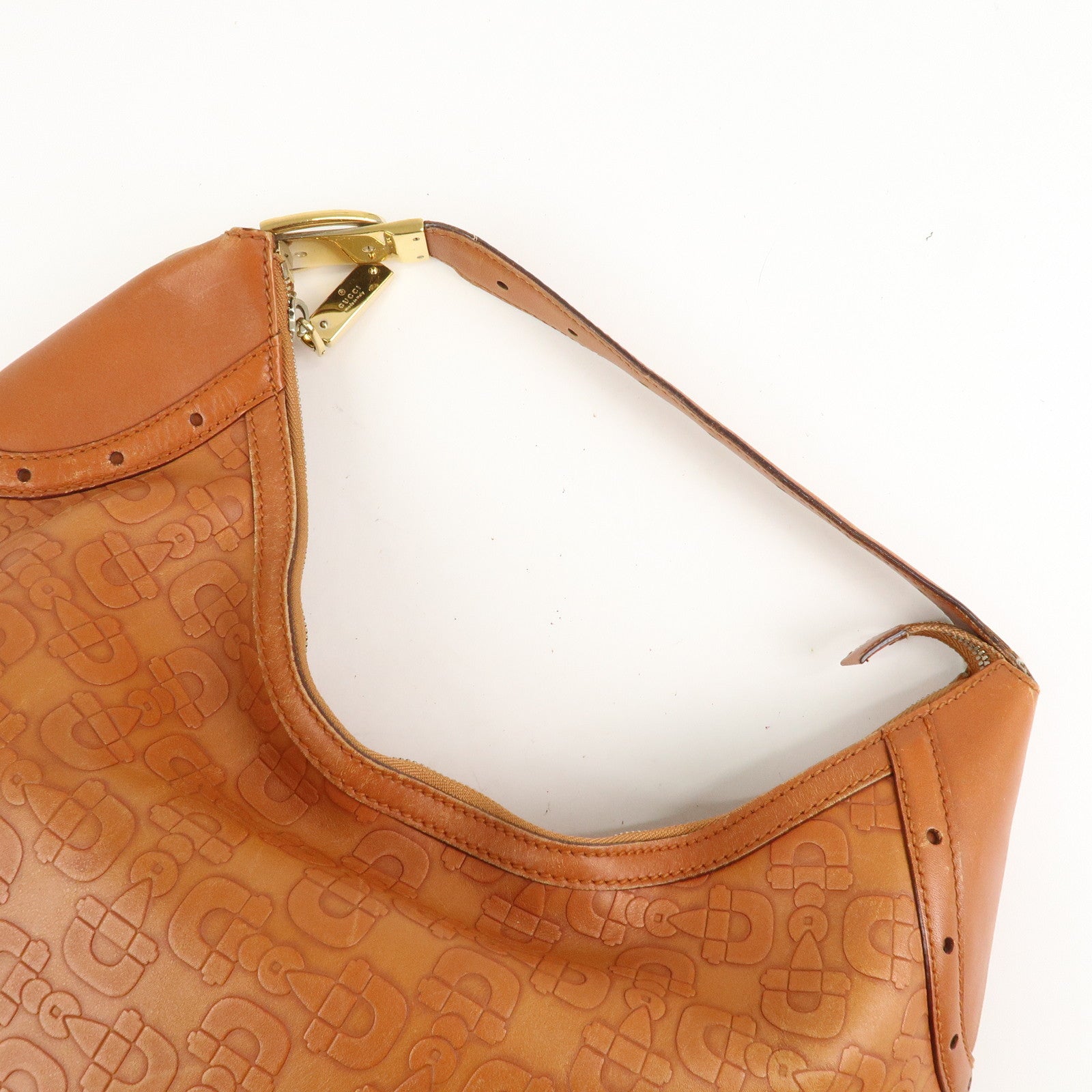 GUCCI Horsebit Leather Shoulder Bag Hand Bag Brown Gold HDW 145764 Used