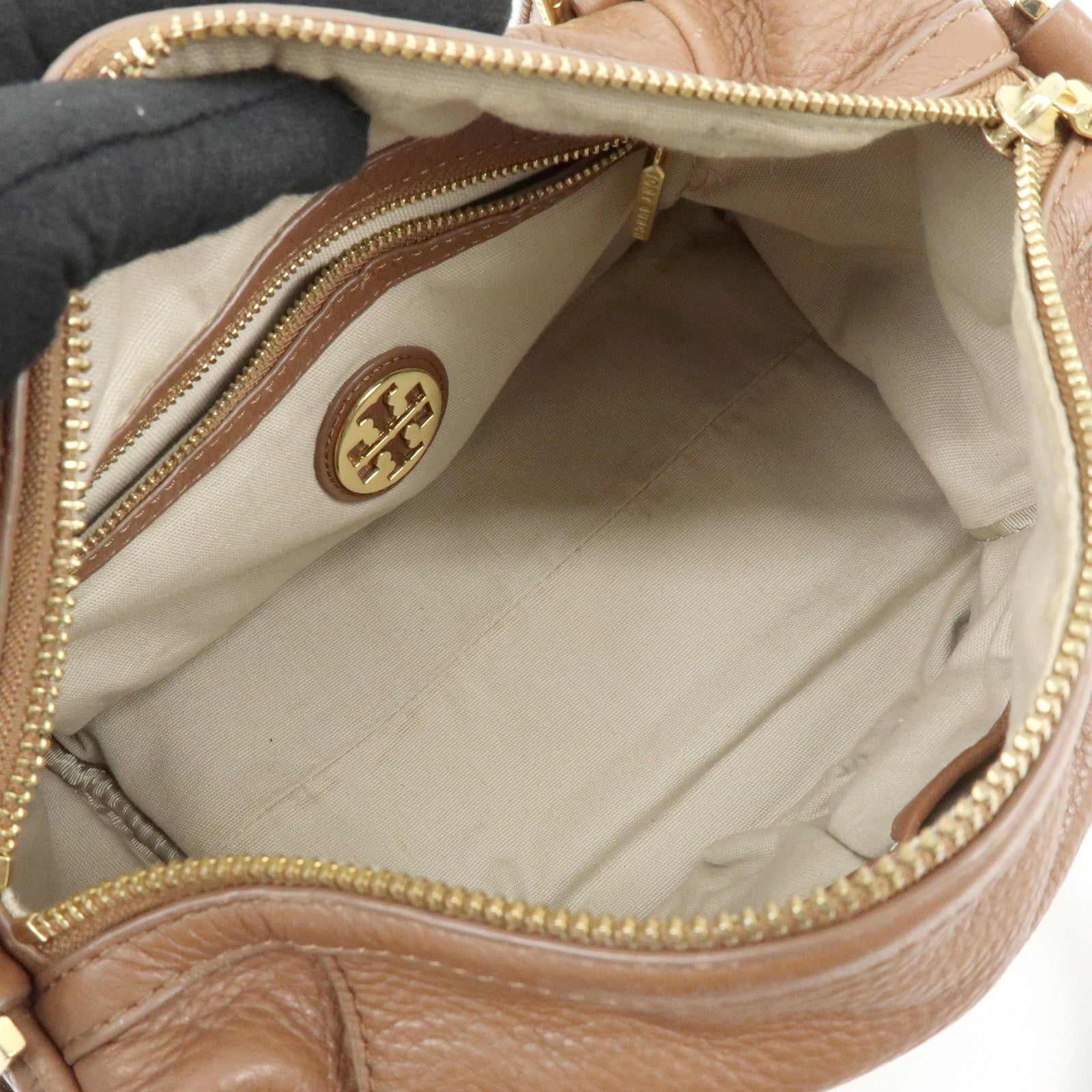 TORY BURCH Double T Leather 2Way Bag Hand Bag Mini Boston Bag Brown