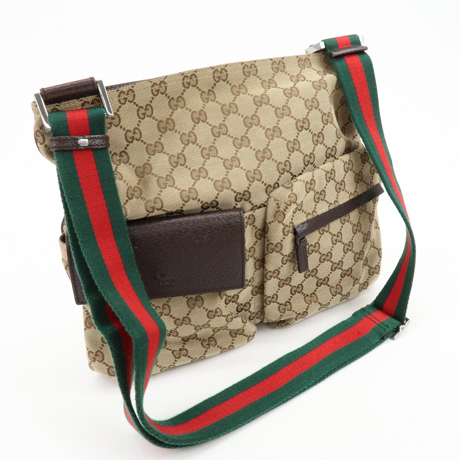 GUCCI Sherry GG Canvas Leather Shoulder Bag Beige Brown 169937