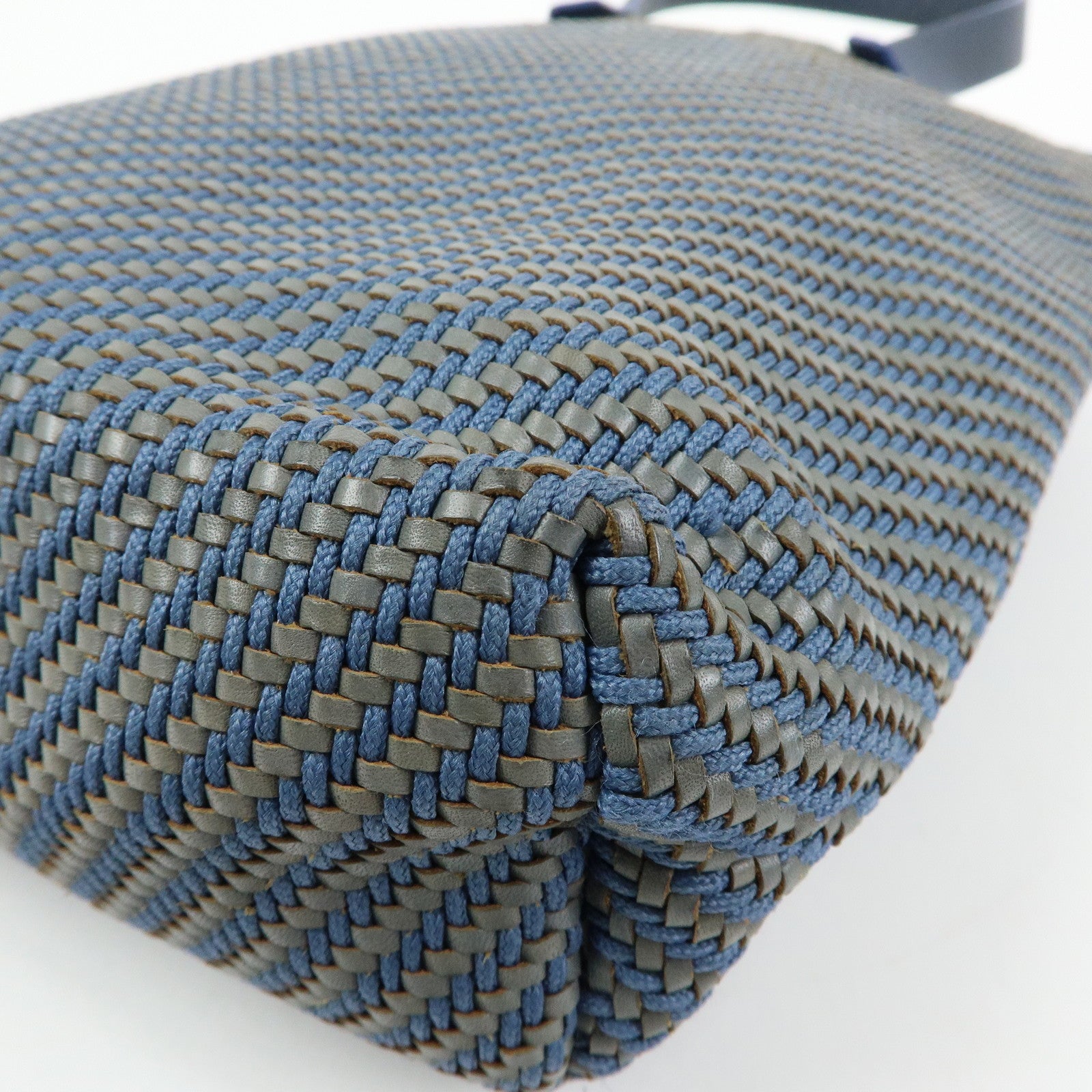 HERMES Amedaba PM Polyester Leather Mini Tote Hand Bag Blue