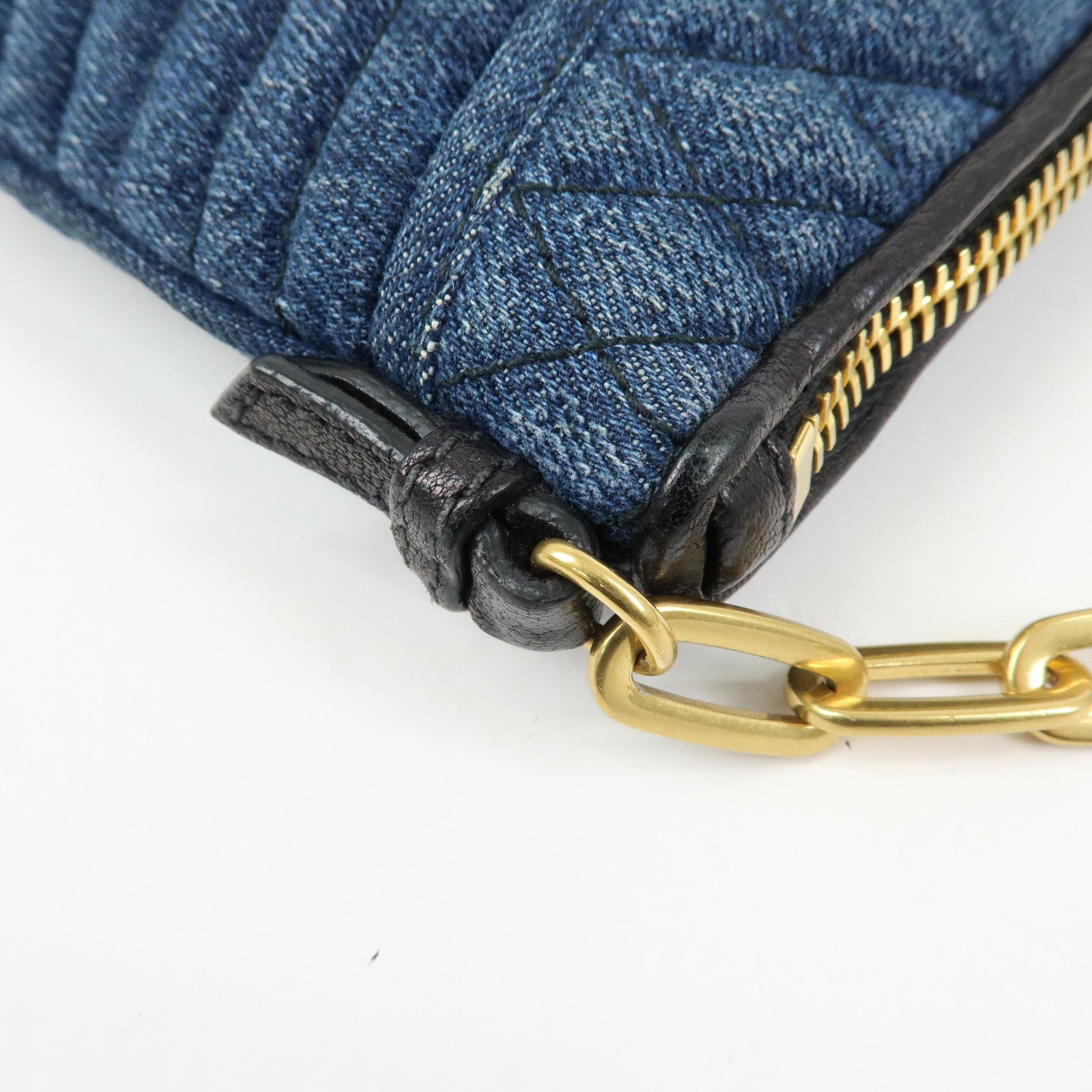 MIU MIU Denim Leather Chain Biker 2Way Bag Hand Bag Shoulder Bag RP0374