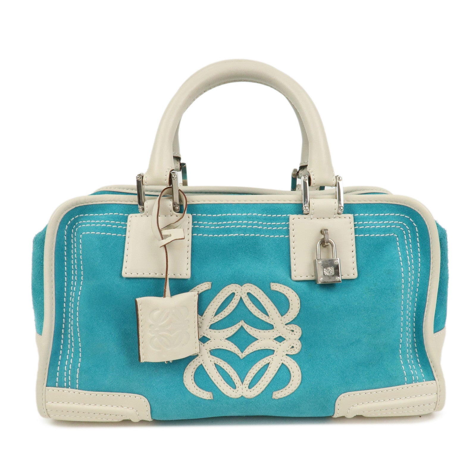 LOEWE Anagram Suede Leather Amazona 28 Hand Bag Blue White