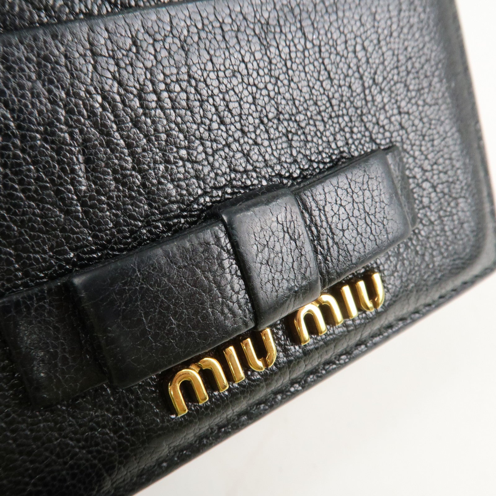 MIU MIU Leather Ribbon Card Case Black Gold Hardware 5MC208 Used