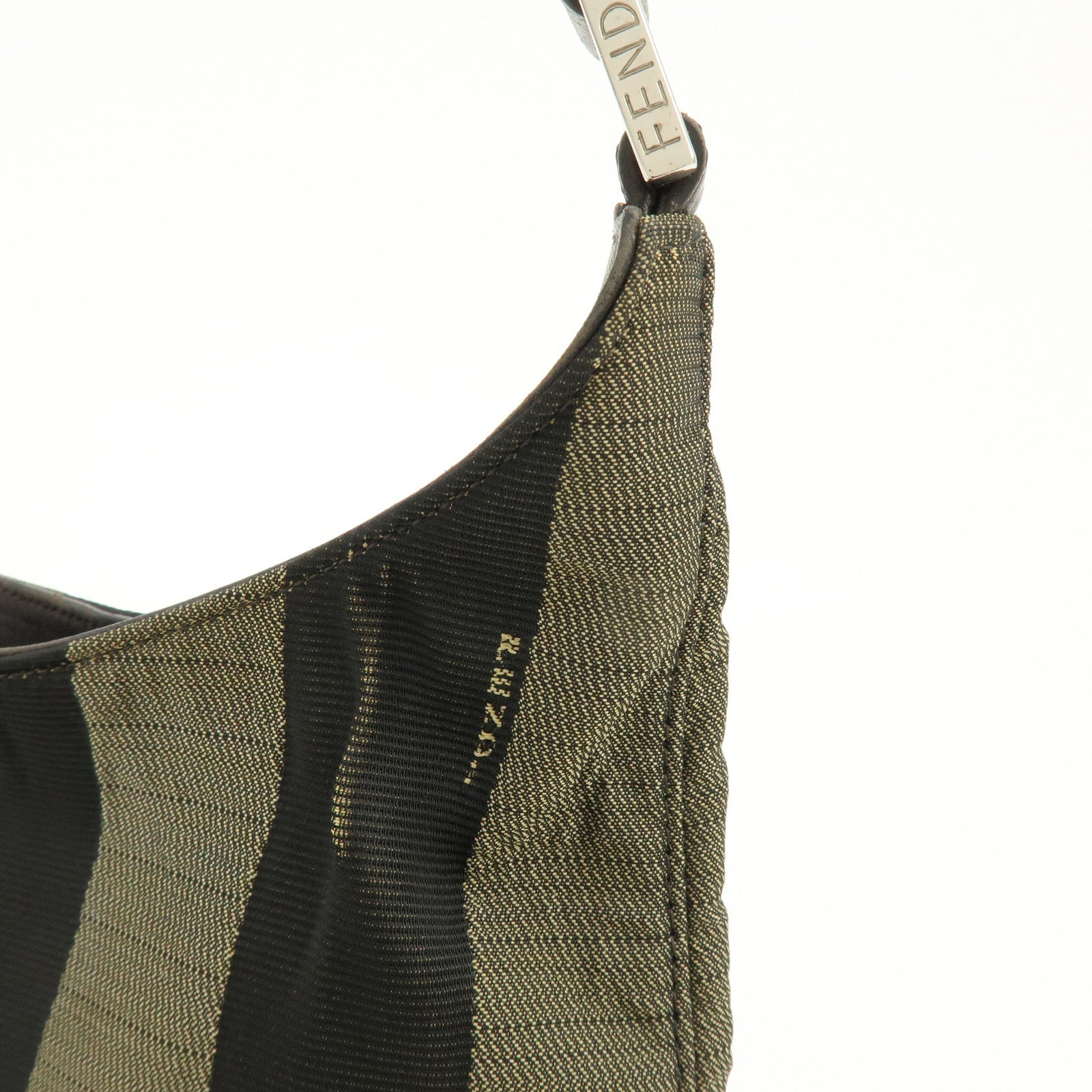 FENDI Pequin Canvas Leather Shoulder Hand Bag Khaki Black 26709