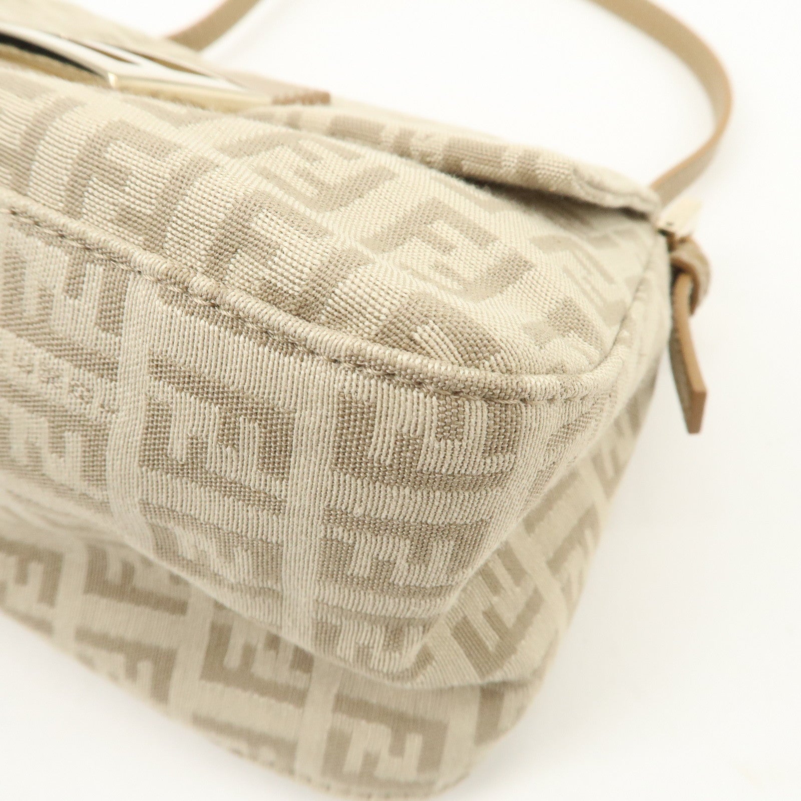 FENDI Mini Mamma Baguette Zucchino Canvas Leather Shoulder Bag Beige 8BR180