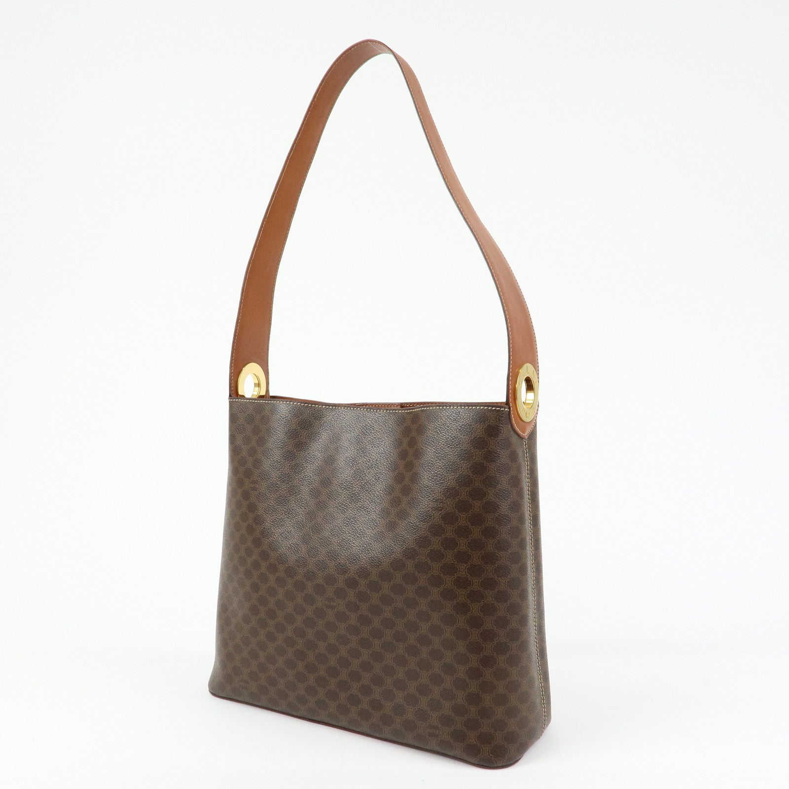 CELINE Macadam PVC Canvas Leather Shoulder Bag Brown