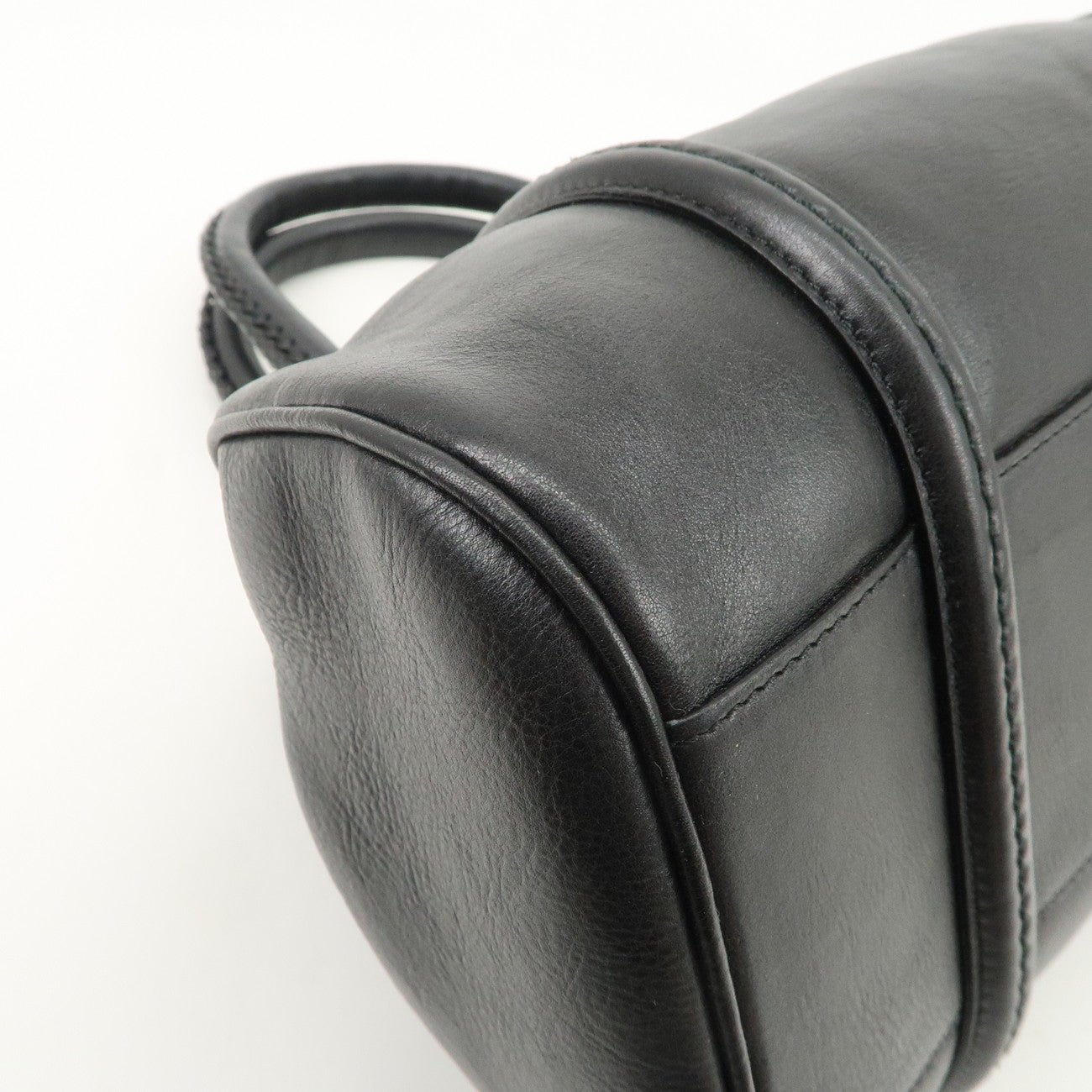 Christian Dior Logo Leather Hand Bag Shoulder Bag Black Silver