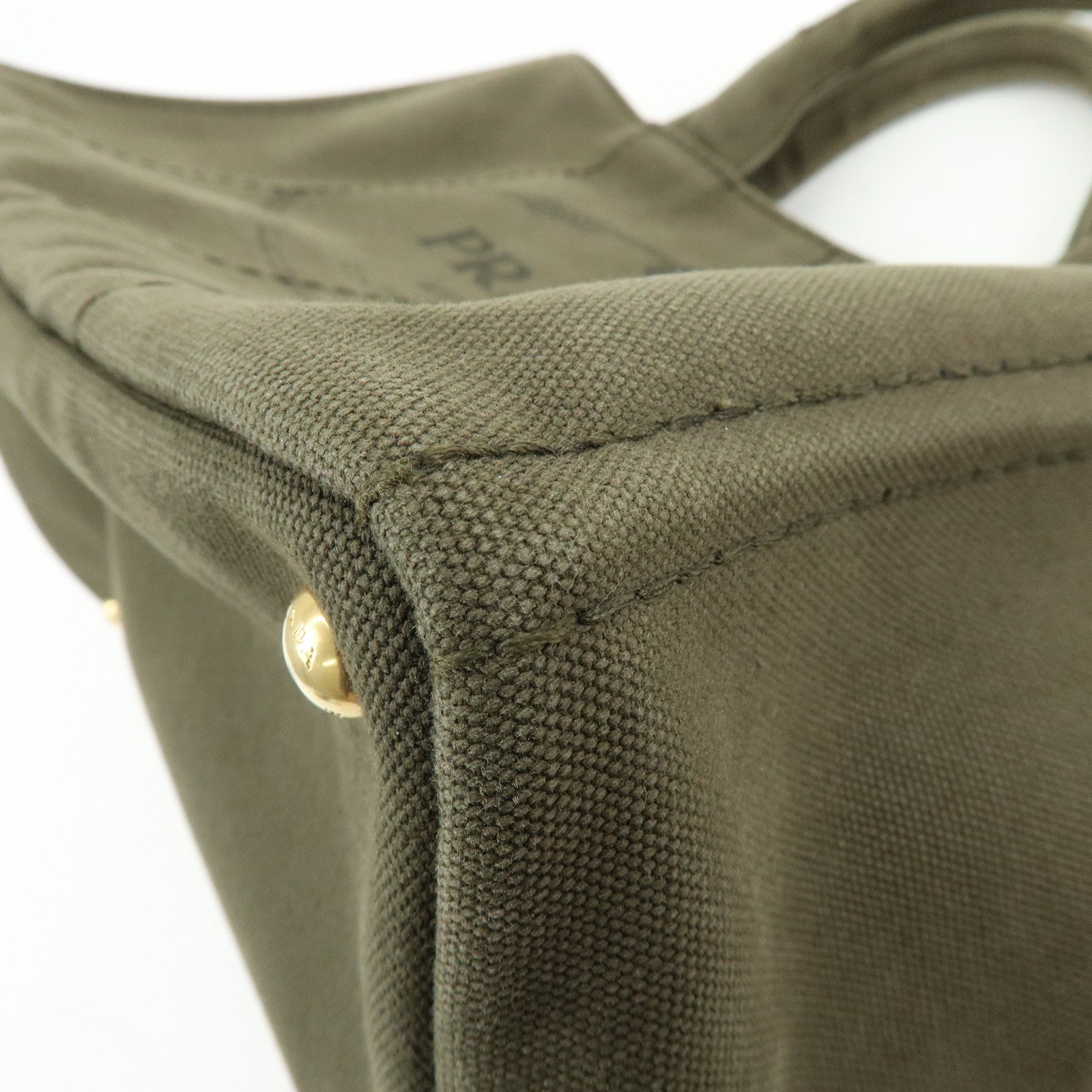 PRADA Logo Canapa Canvas Tote Bag Hand Bag Khaki 1BG642