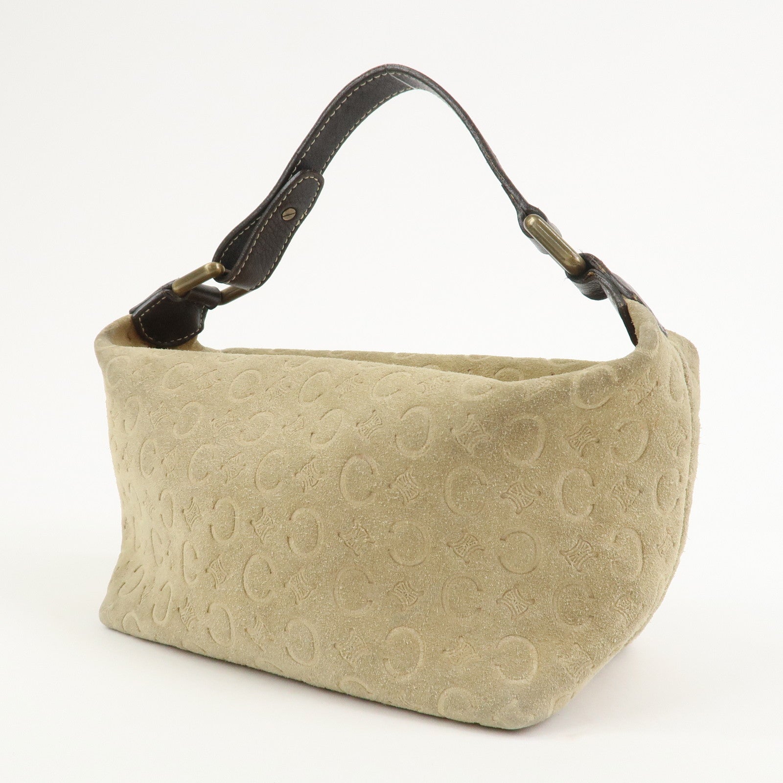 CELINE C Macadam Suede Leather Hand Bag Beige