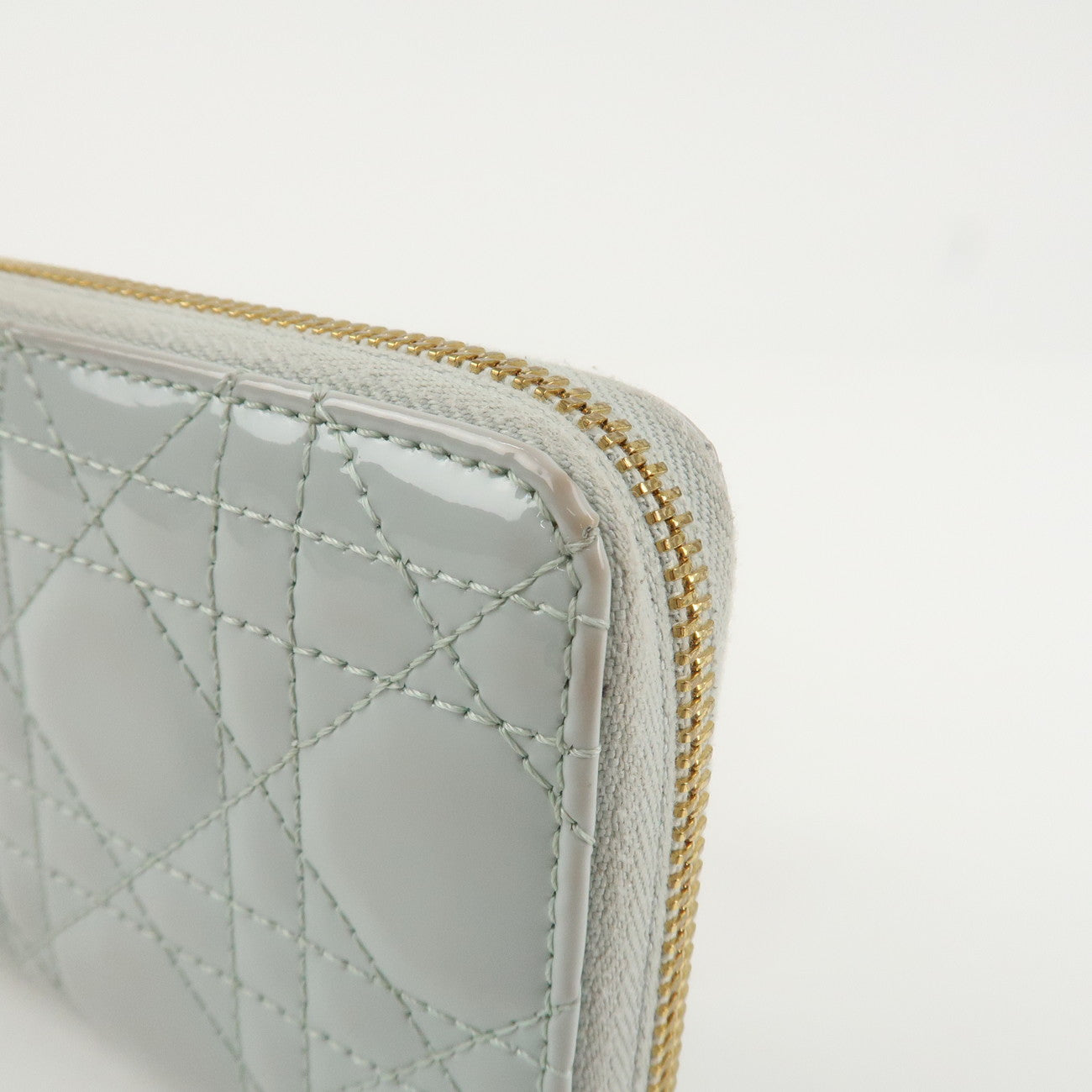 Christian Dior Cannage Patent Leather Zippy Long Wallet Light Blue Used