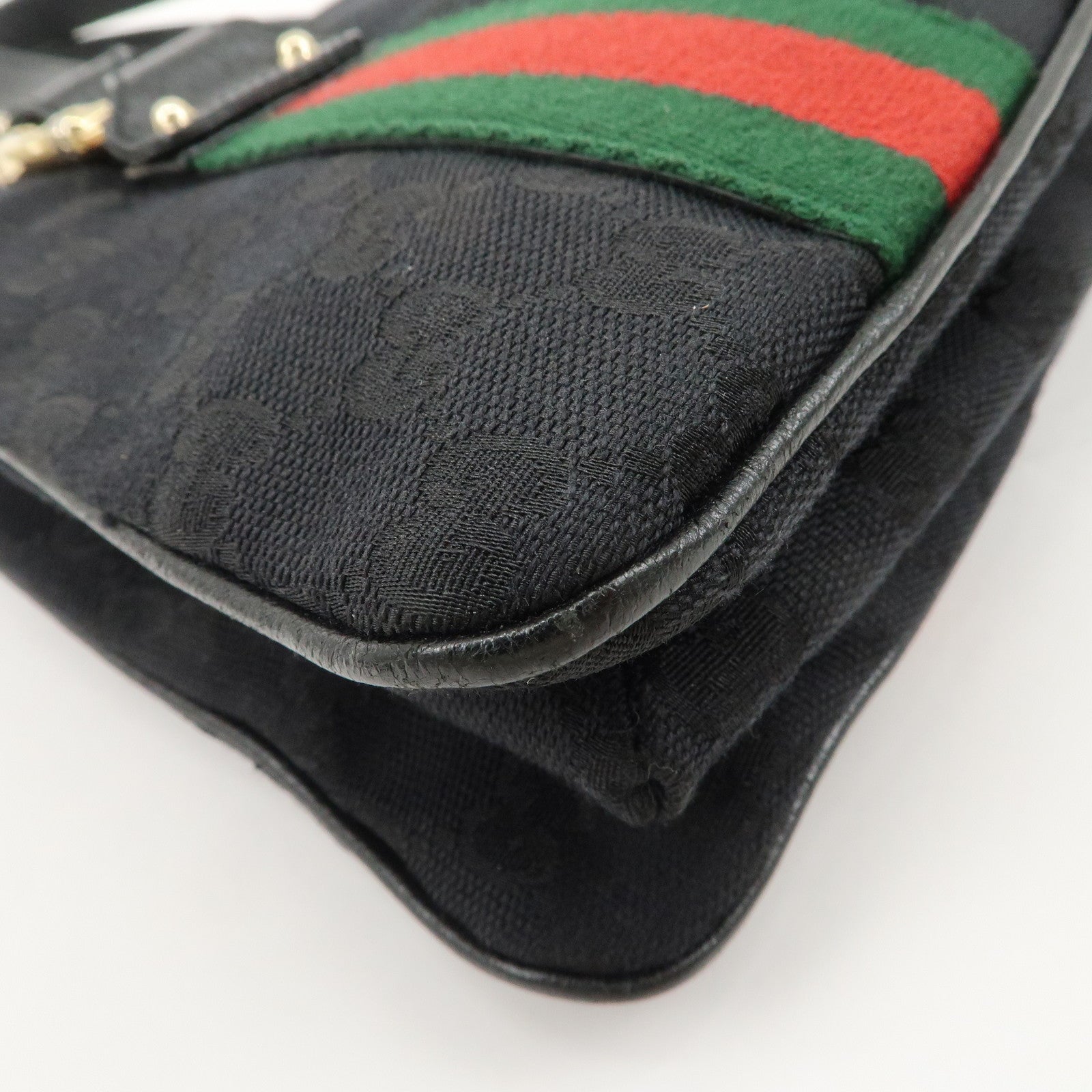 GUCCI Sherry Canvas Leather Tote Bag Hand Bag Black 131324 Used