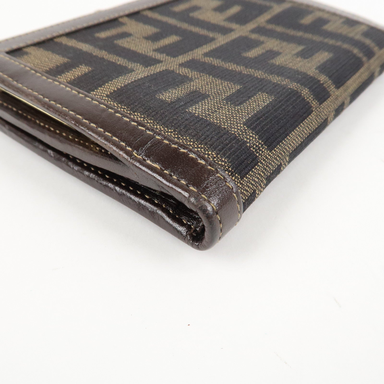 FENDI Zucca Canvas Leather Bi-Fold Wallet Brown Black Used
