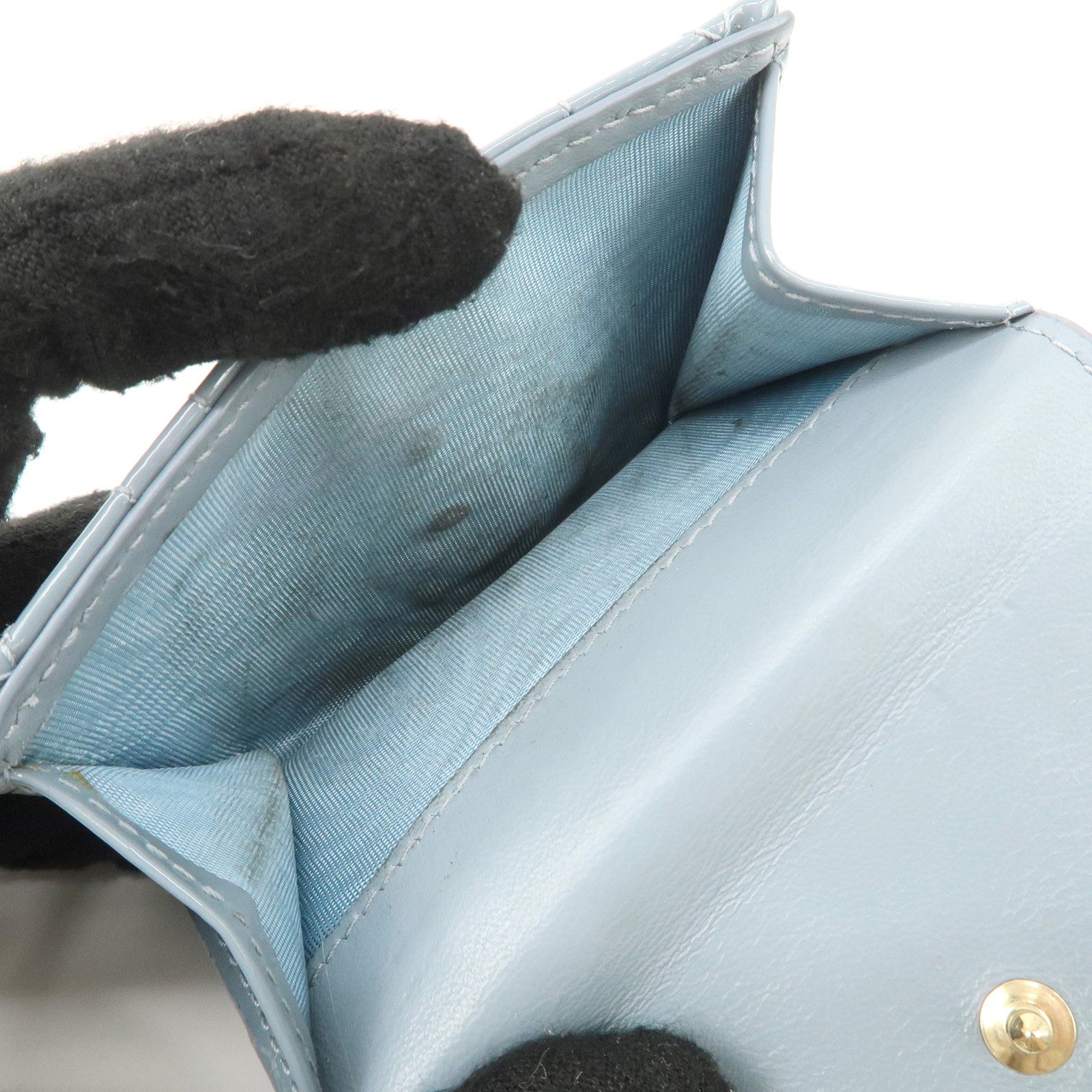 Christian Dior Cannage Patent Leather Compact Wallet Blue Used