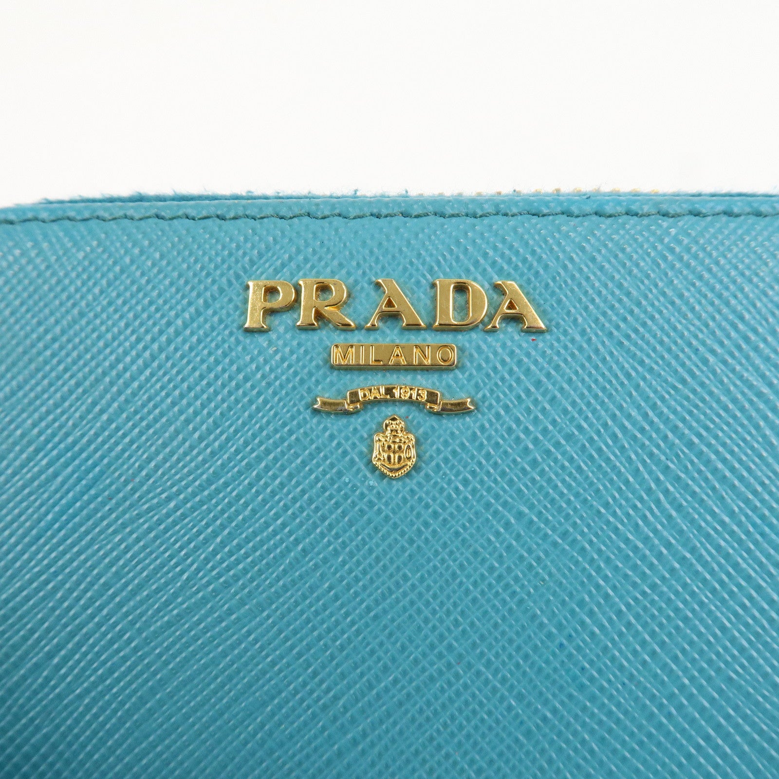 PRADA Logo Saffiano Leather Round Zippy Small Wallet Blue 1MM268 Used