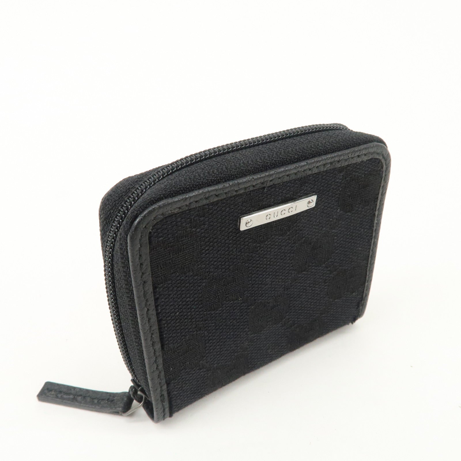 GUCCI GG Canvas Leather Coin Case Coin Purse Black 115255 Used