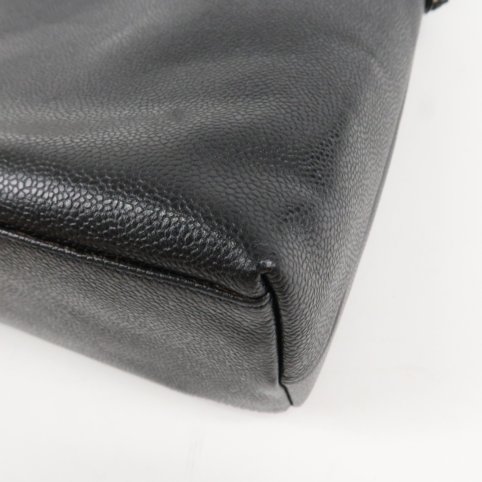 CHANEL Caviarskin COCO Mark Turnlock Chain Shoulder Bag Black Gold HDW Used