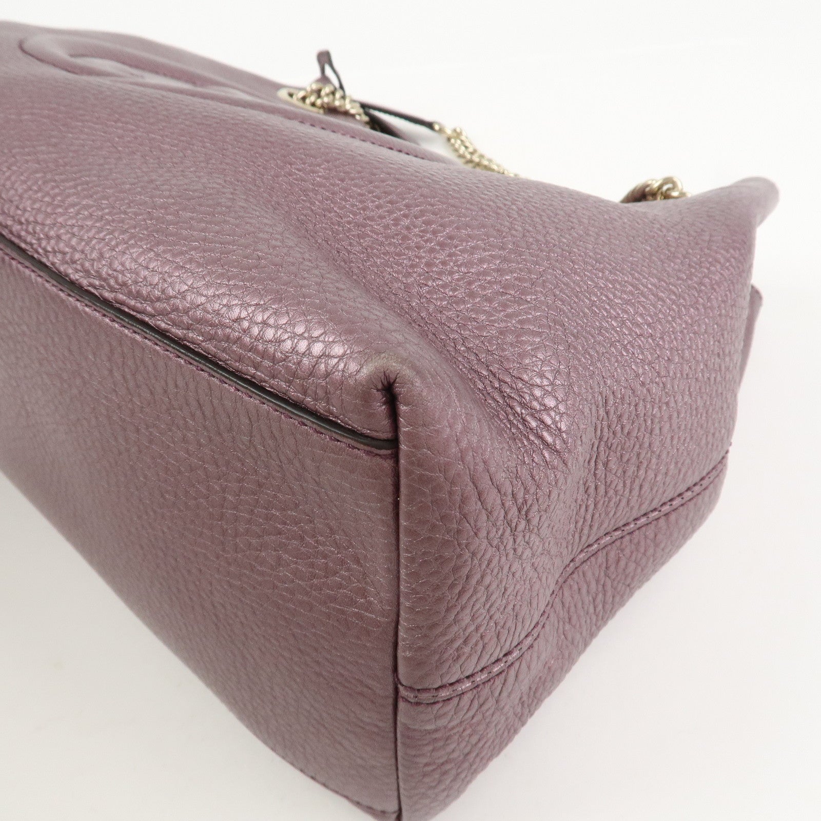 GUCCI SOHO Logo Leather Chain Shoulder Bag Metallic Purple 308982