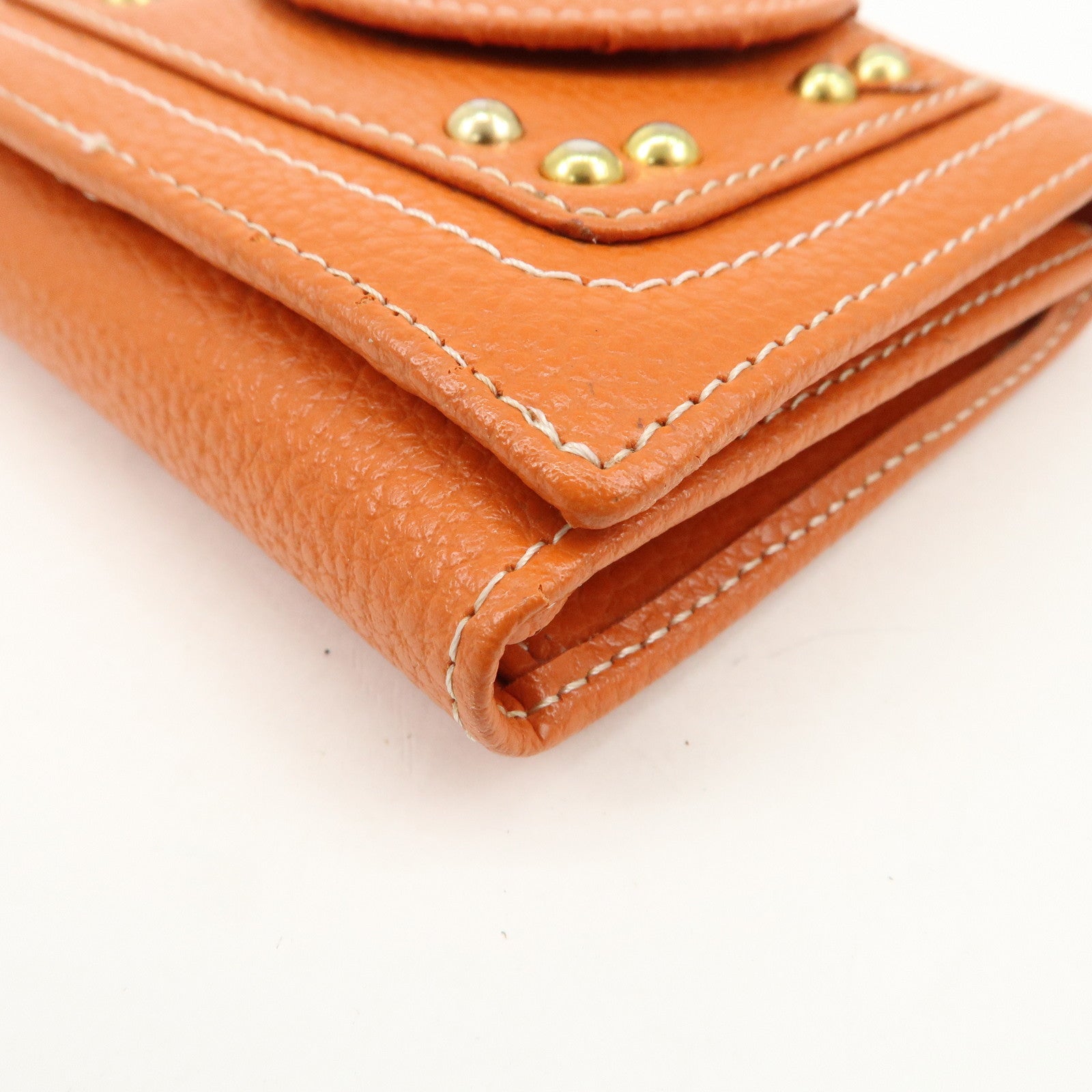 Chloe Leather Tri-fold Compact Wallet Studs Orange
