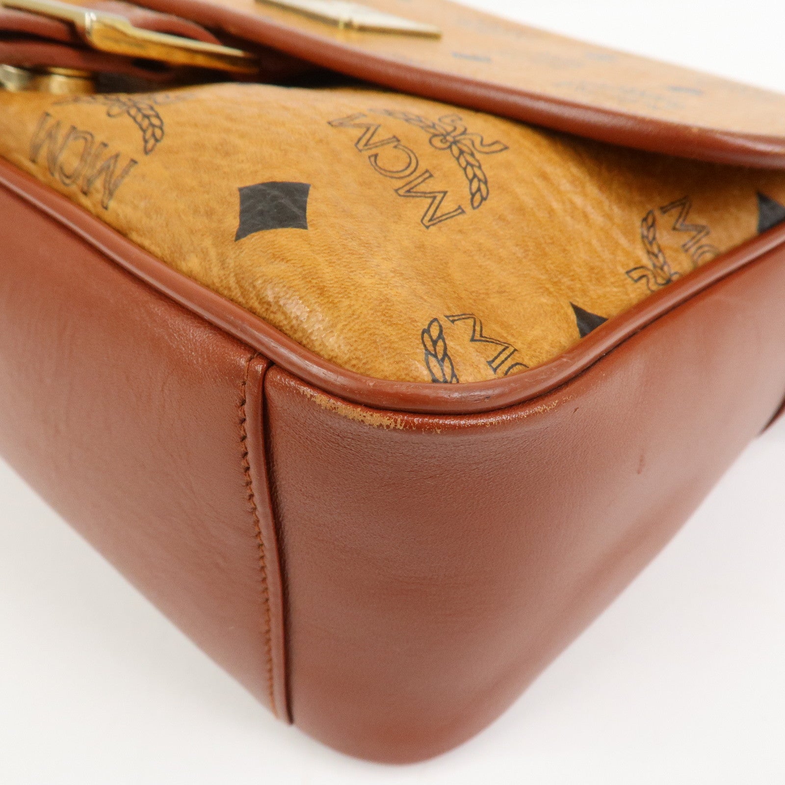 MCM Visetos Leather Shoulder Bag Crossbody Bag Brown