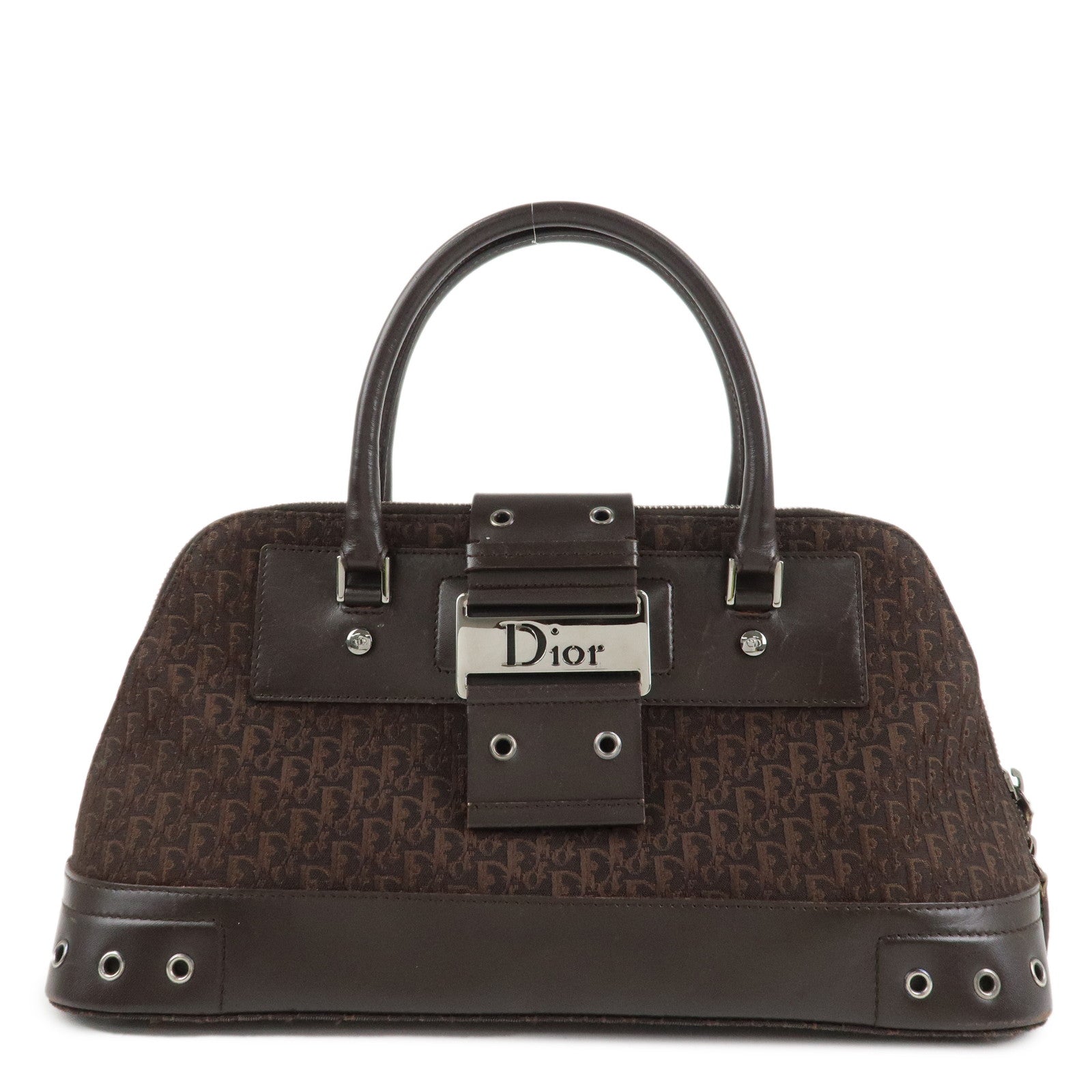 Christian Dior Street Chic Trotter Canvas Leather Hand Bag Brown Used