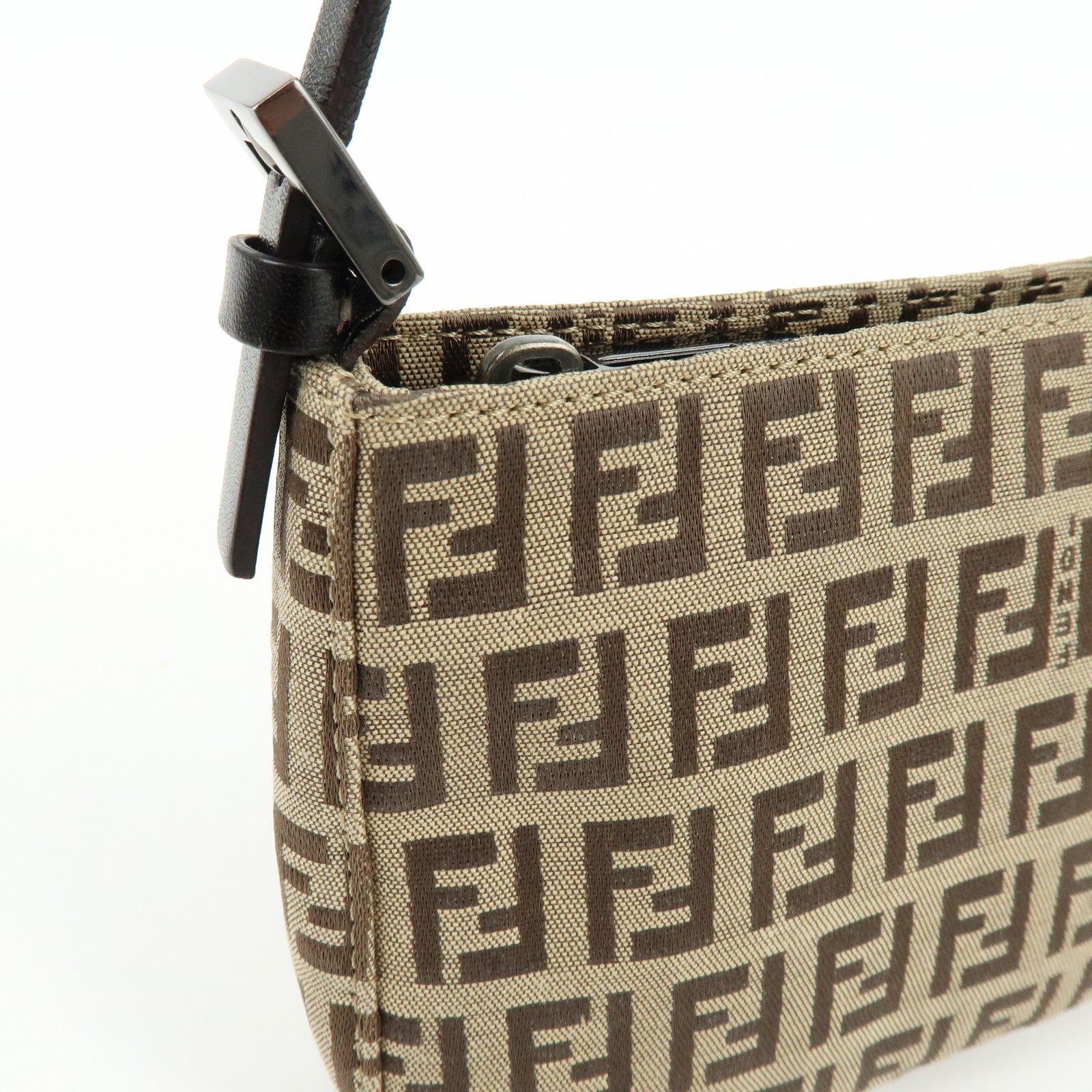 FENDI Zucchino Canvas Leather Hand Bag Brown Beige 8BR041