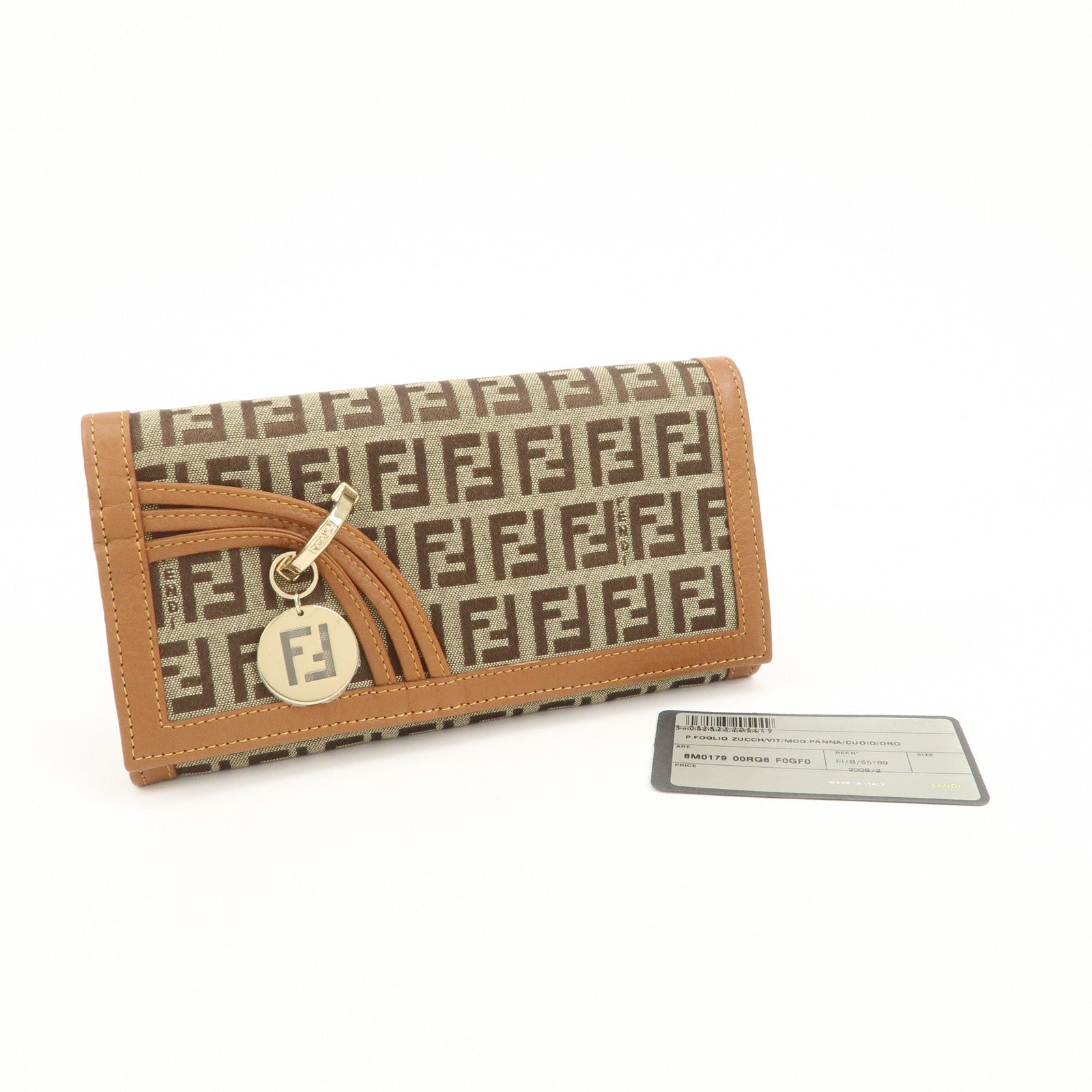 FENDI Zucchino Canvas Long Flap Wallet Camel 8M0179