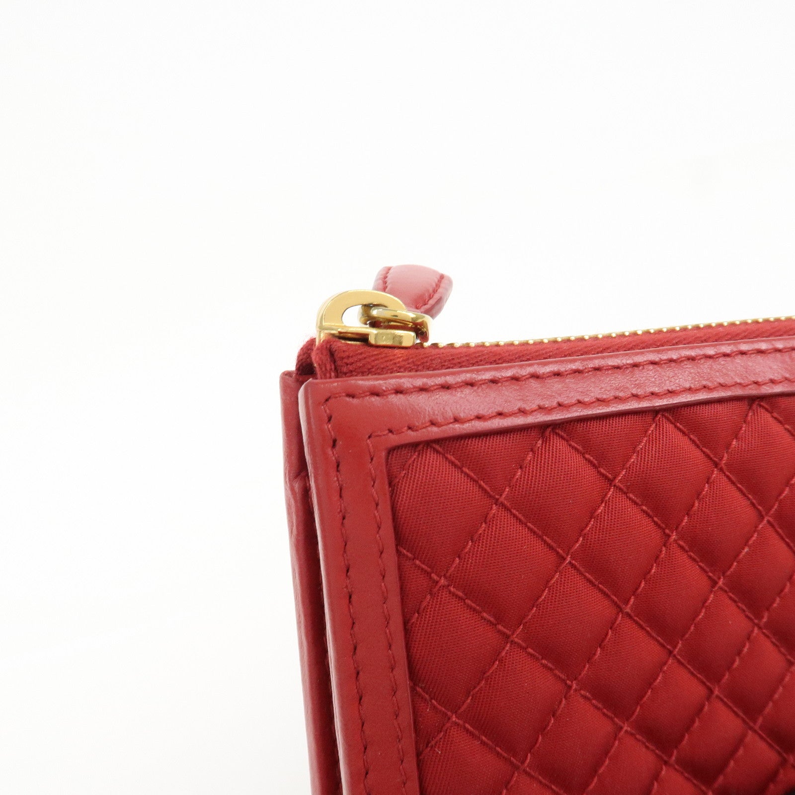 PRADA Nylon Leather L Fastener Zippy Long Wallet Red 1ML183