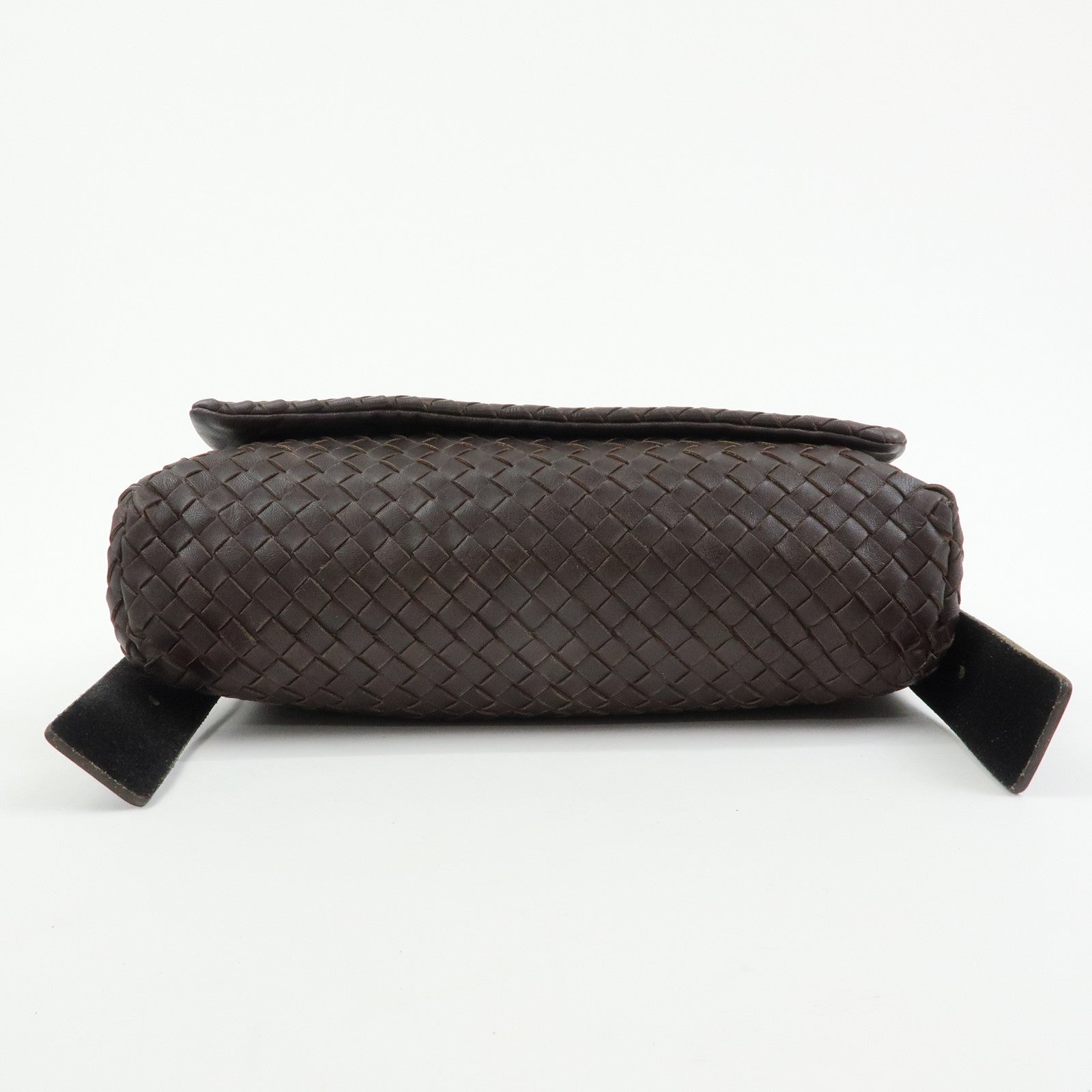 BOTTEGA VENETA Intrecciato Leather Shoulder Bag Dark Brown 163971