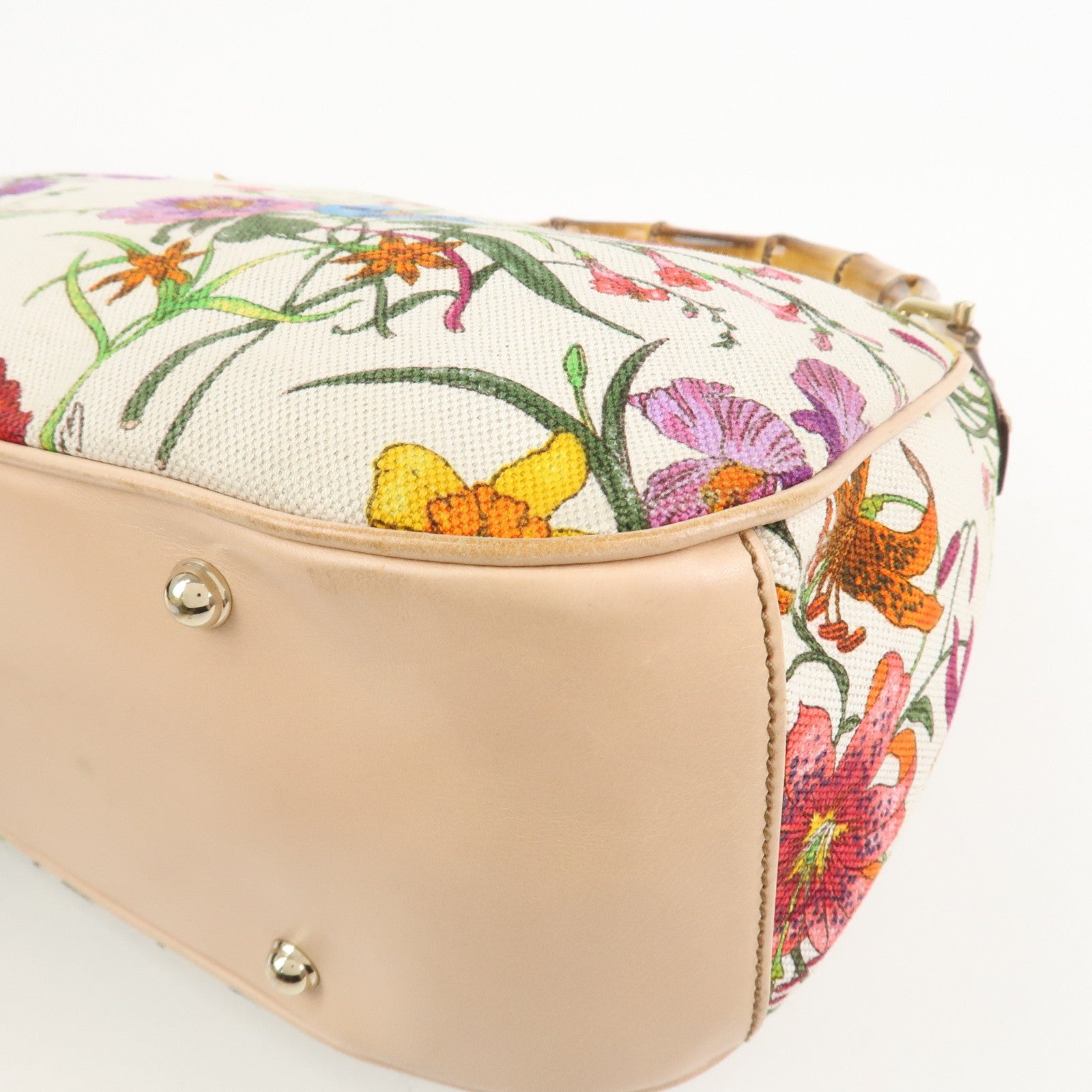 GUCCI Bamboo Canvas Leather Shoulder Bag Flora Ivory Pink 137383