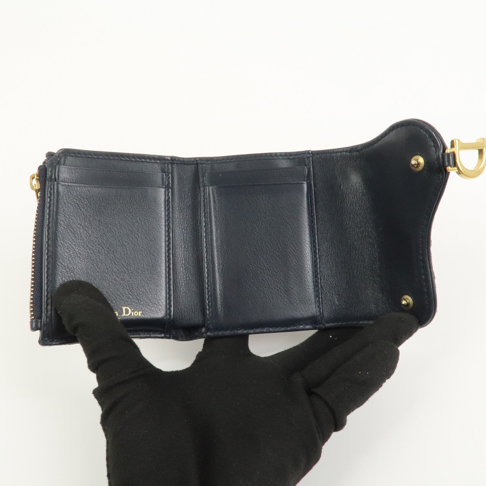 Christian Dior Trotter JacguardCanvas Leather Saddle Trifold Wallet