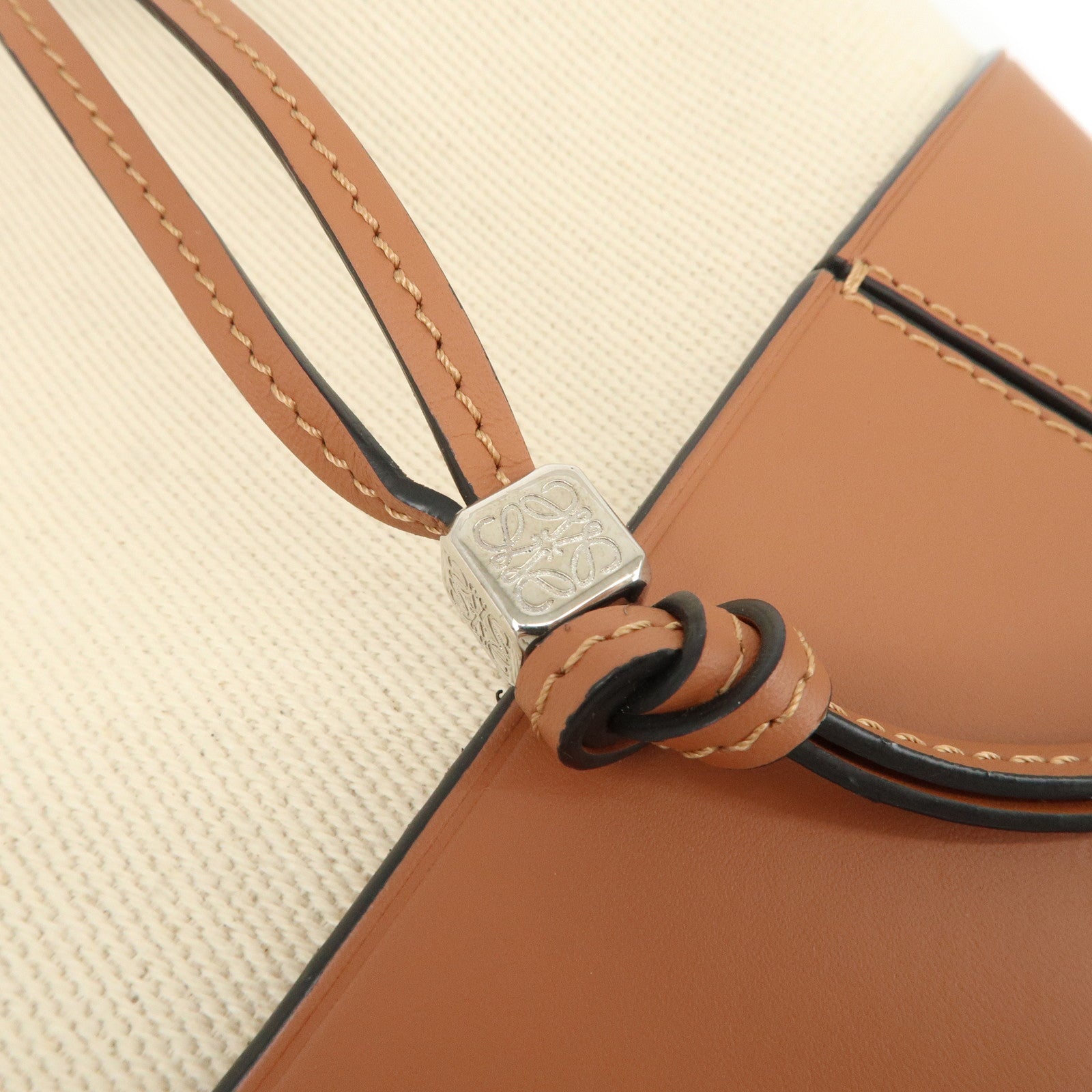 LOEWE Balloon Leather Canvas Crossbody Bag Small Natural Brown