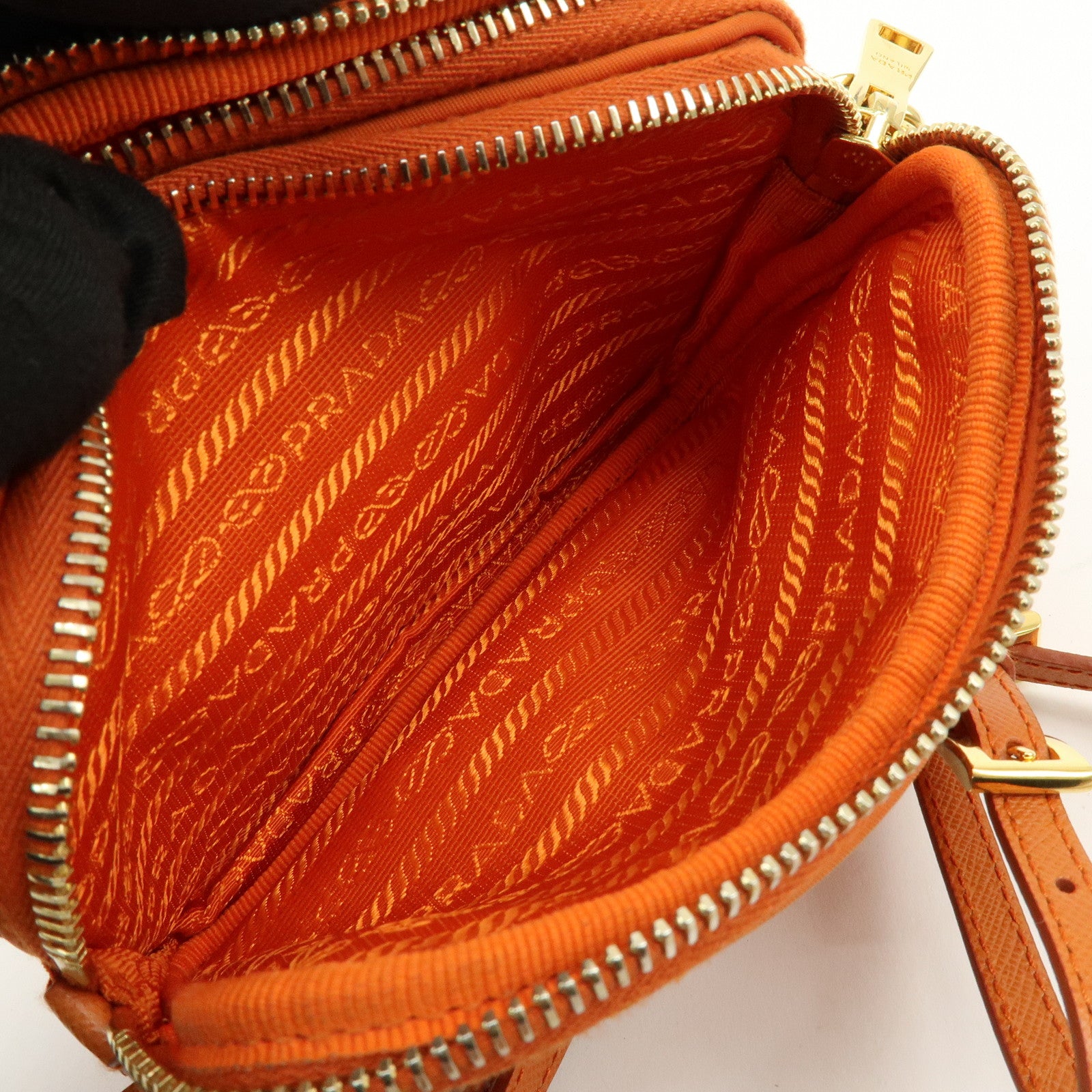 PRADA Triangle Logo Nylon Leather Shoulder Bag Orange 1N1861