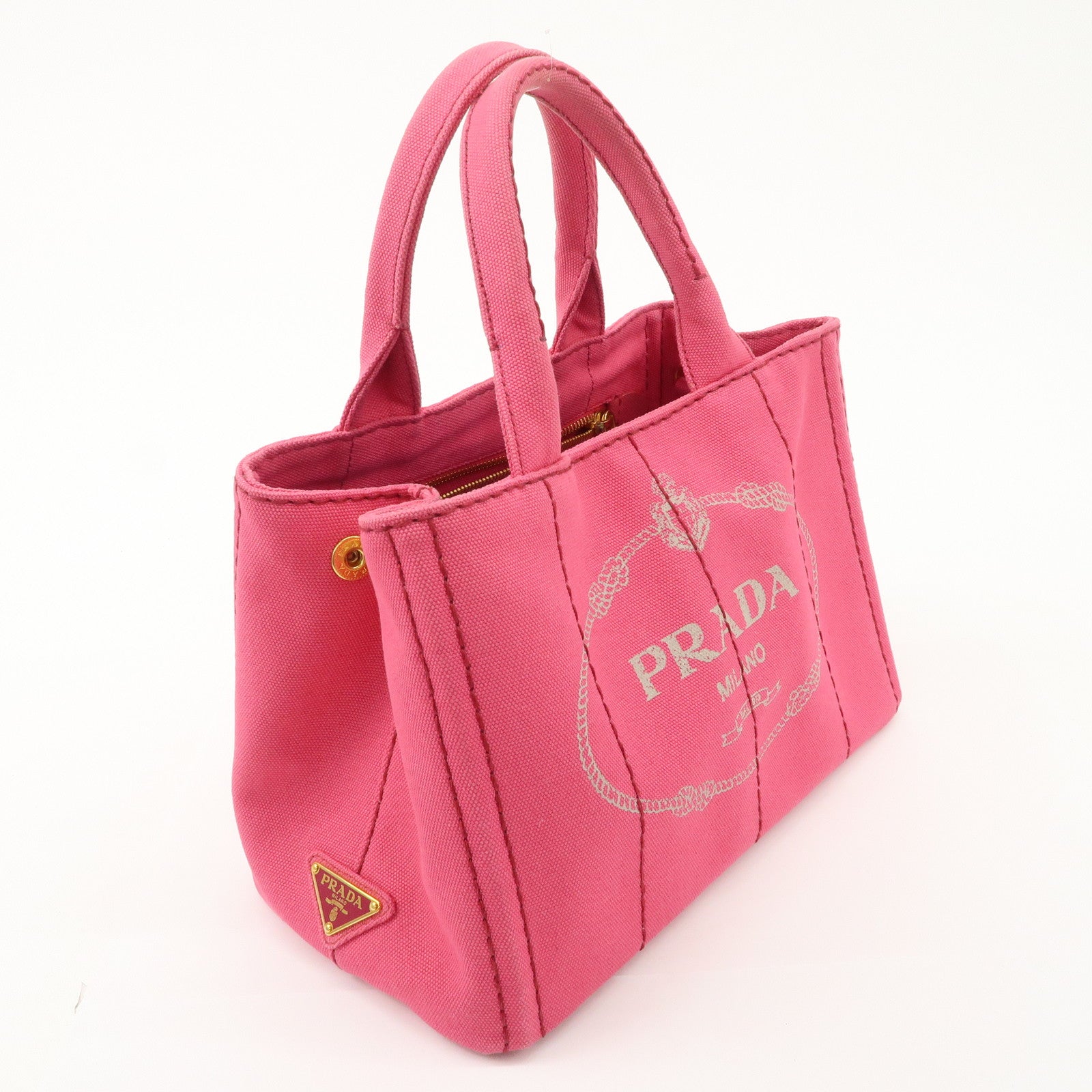 PRADA Logo Canapa Mini Canvas 2Way Tote Bag Pink 1BG439 Used