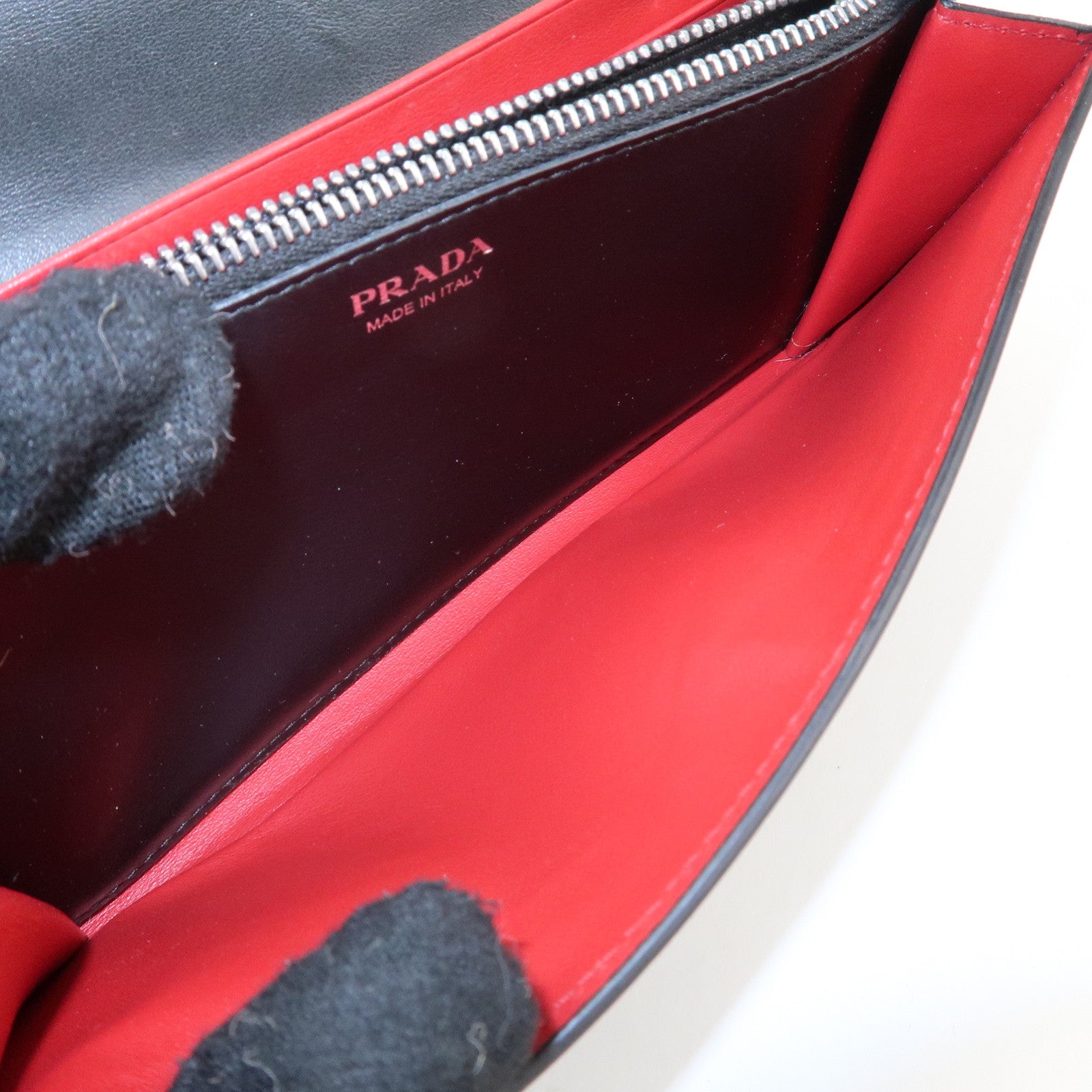 PRADA Leather Bi-Fold Long Wallet Black Silver Hardware 1MH037 Used