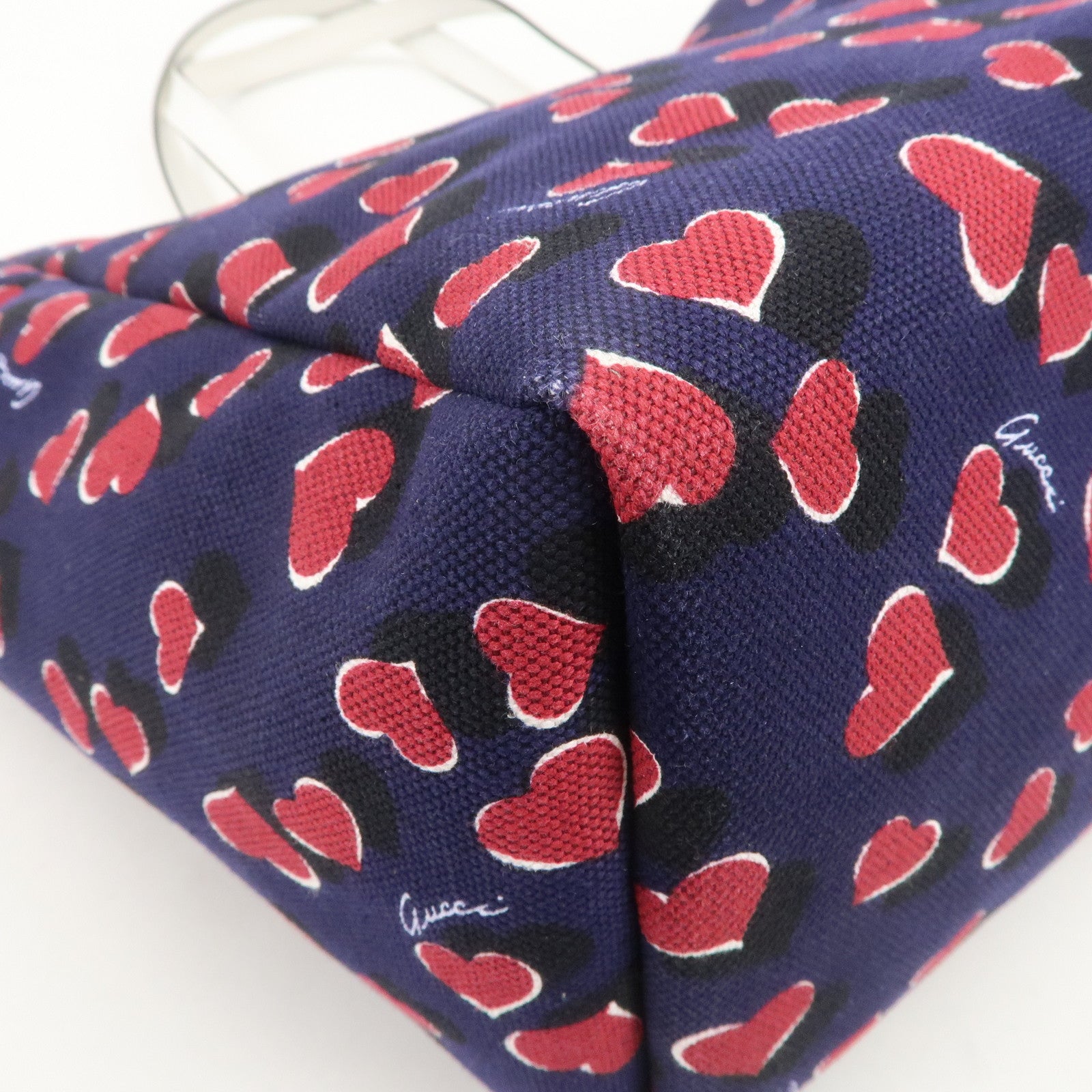 GUCCI Canvas Leather Tote Bag Hand Bag Heartbeat Navy 282439