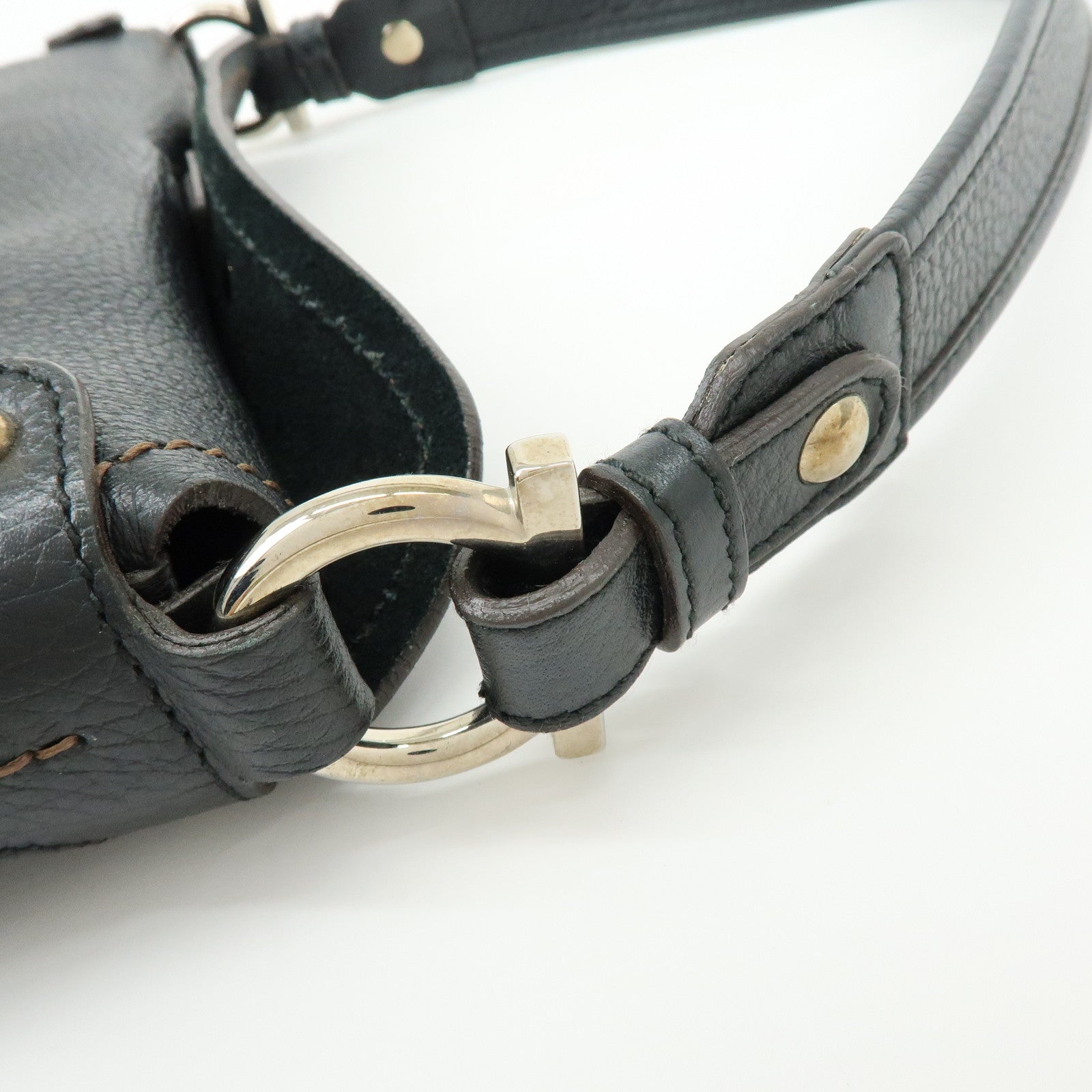 Ferragamo Gancini Leather Shoulder Bag Hand Bag Black