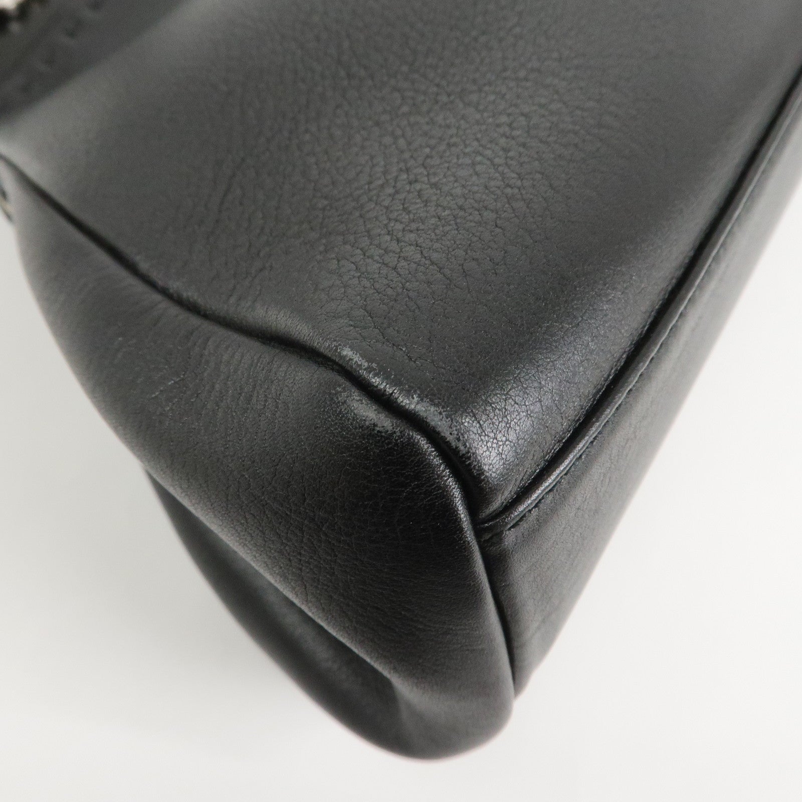 Ferragamo Gancini Leather Wood Shoulder Bag Hand Bag Black