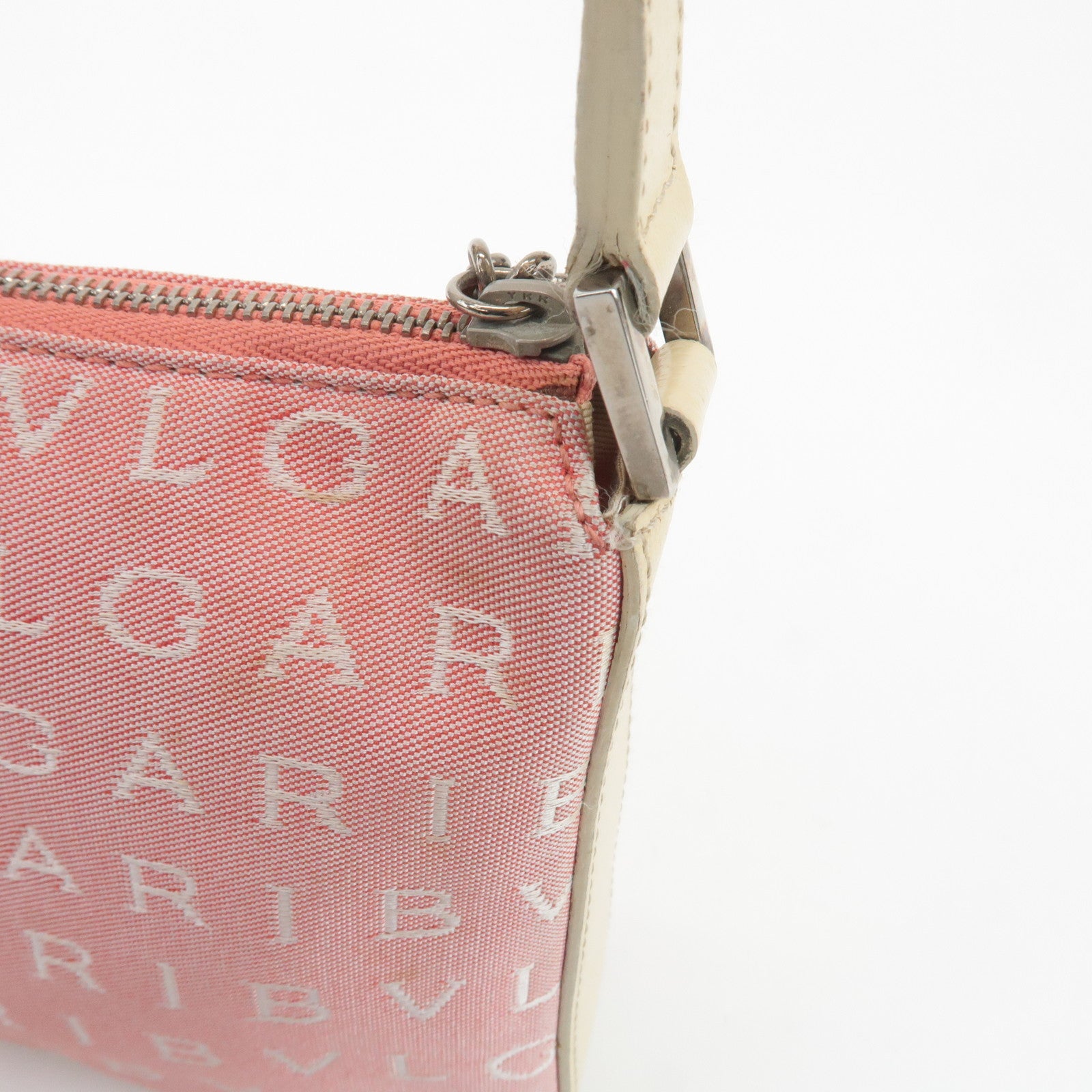 BVLGARI Logo Mania Leather Canvas Shoulder Bag Hand Bag Pink Used