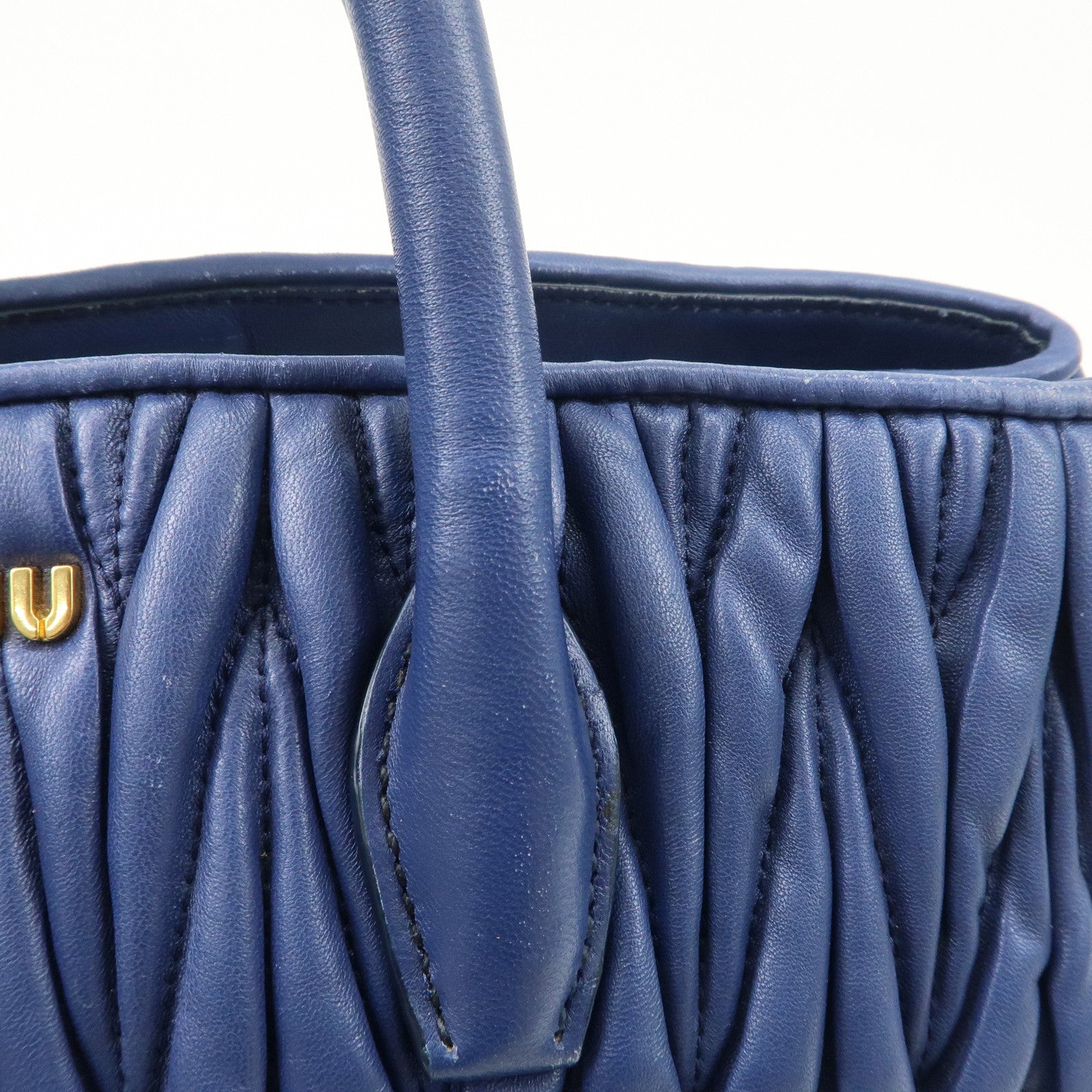 MIU MIU Matelasse Nappa Leather 2Way Bag Hand Bag Blue RN1047