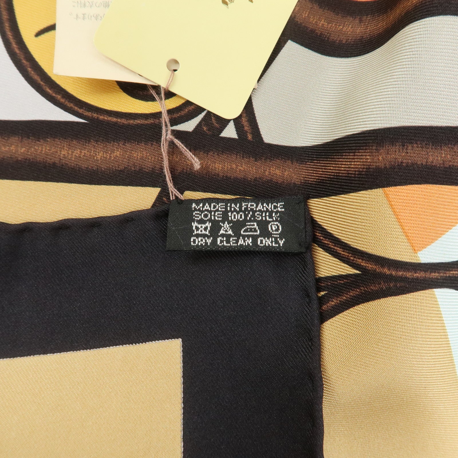 HERMES Carre 90 Silk 100% Coup de Fouet Scarf Black Multicolor