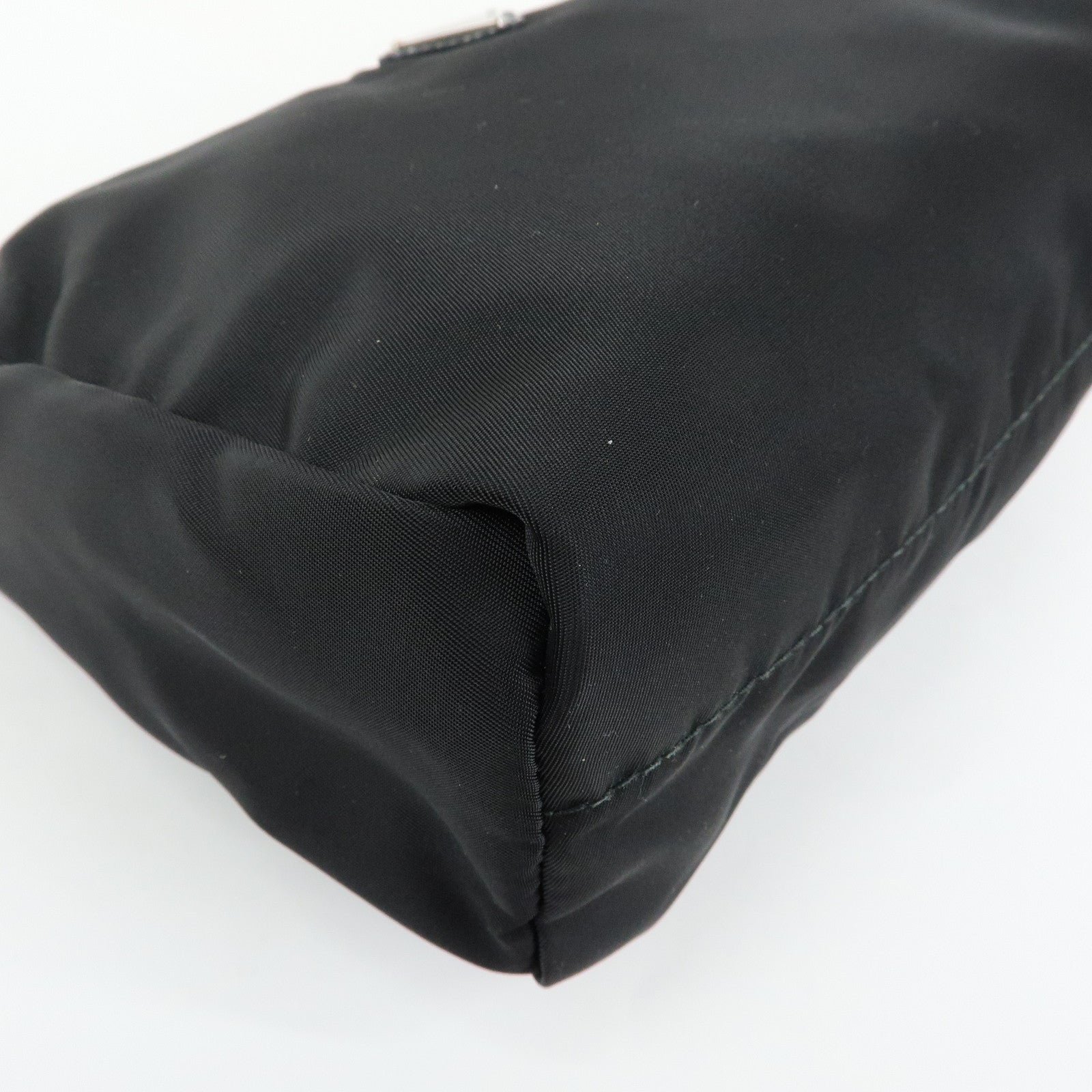 PRADA Triangle Logo Nylon Cosmetic Pouch Makeup Bag Black
