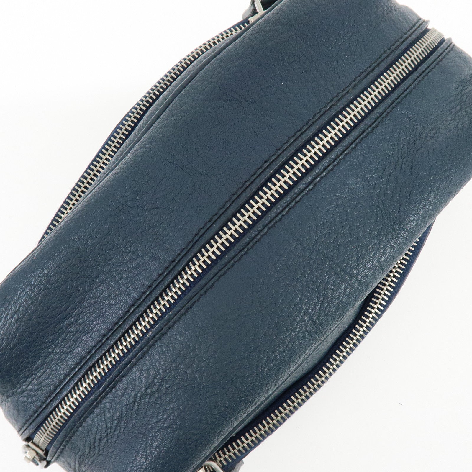 PRADA Triangle Logo Leather Cosmetic Pouch Accessory Pouch Navy