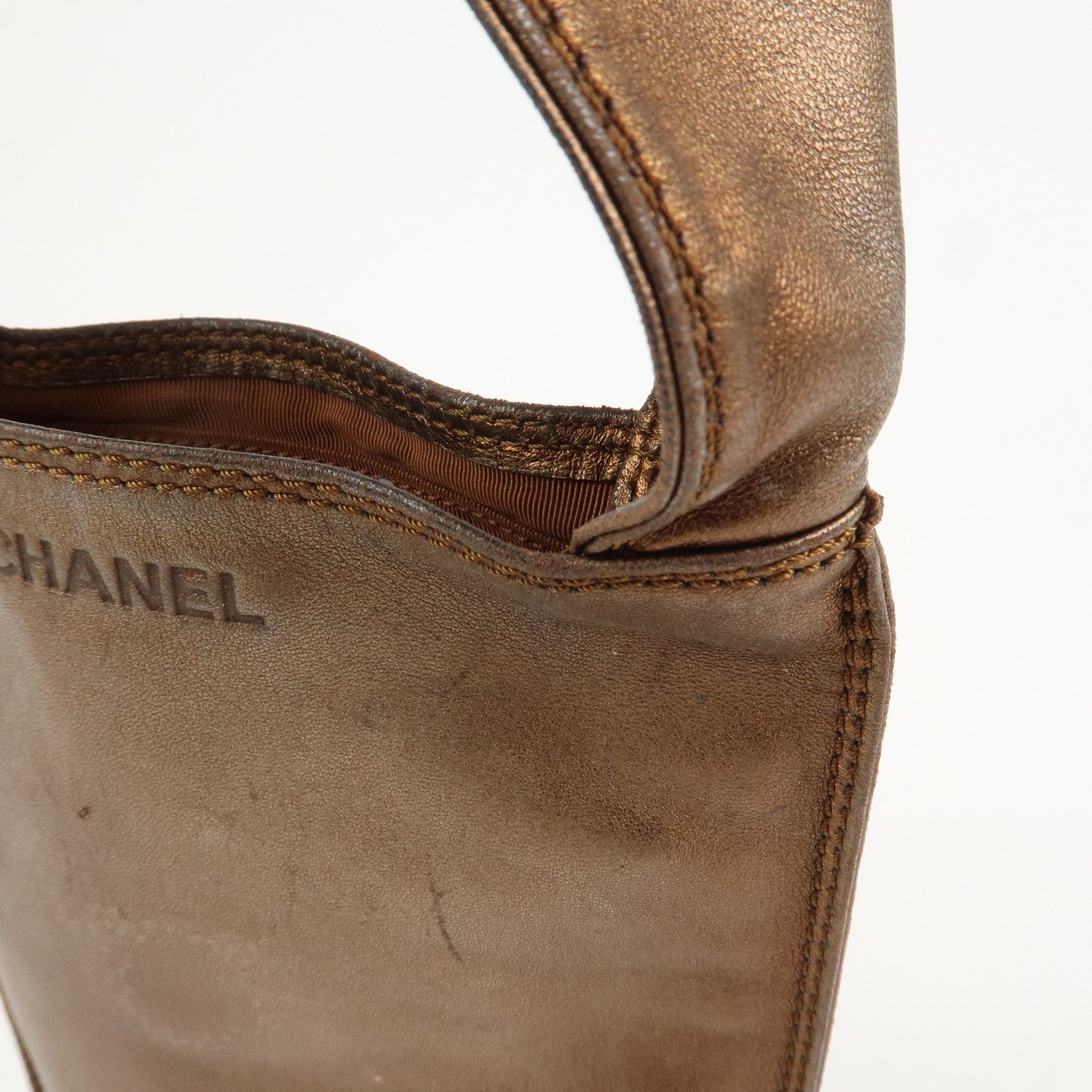 CHANEL Logo Leather Shoulder Bag Crossbody Bag Bronze