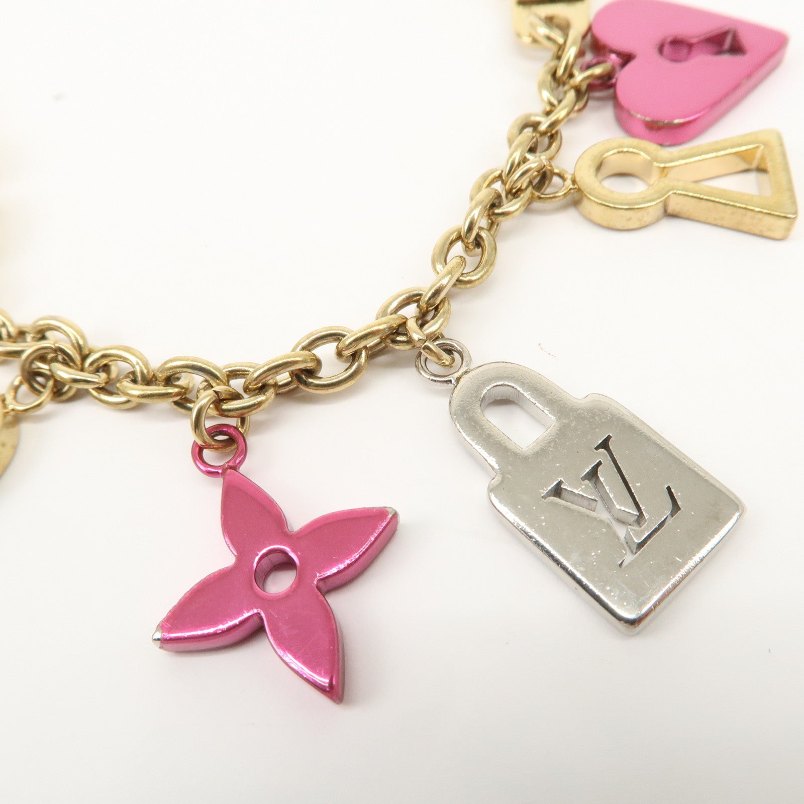 Louis Vuitton Bijou Sac Chenne Love Lock Key Charm Gold Pink M67437 Used